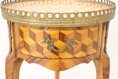 20th Century French Louis XV Style Marquetry Wood Side Table with Gilded Bronze