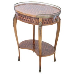 20th Century French Louis XV Style Marquetry Wood Side Table with Gilded Bronze