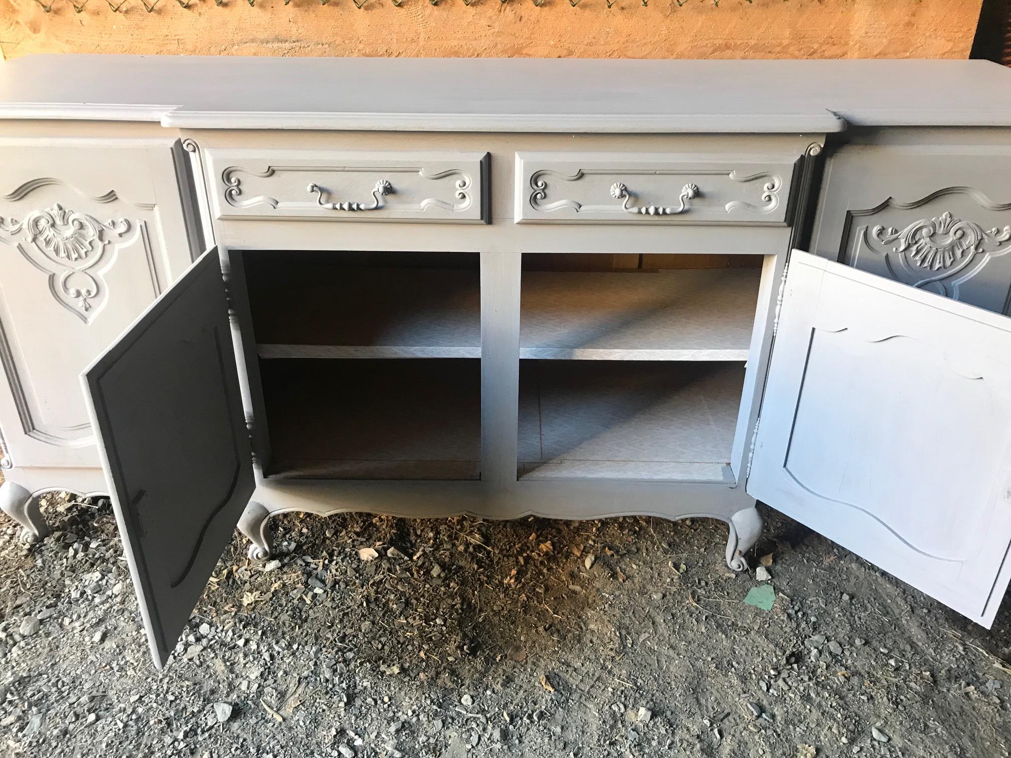 20th Century French Louis XV Style Oak Grey Painted Buffet, 1950s 2
