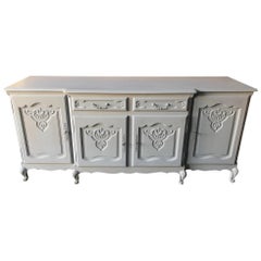 20th Century French Louis XV Style Oak Grey Painted Buffet, 1950s