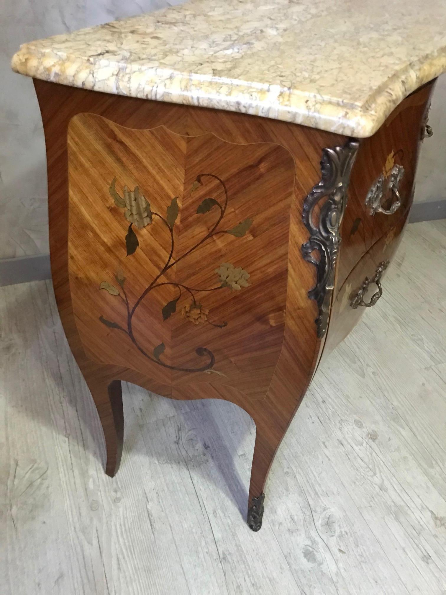 20th Century French Louis XV Style Walnut Marquetry Commode, 1950s 5