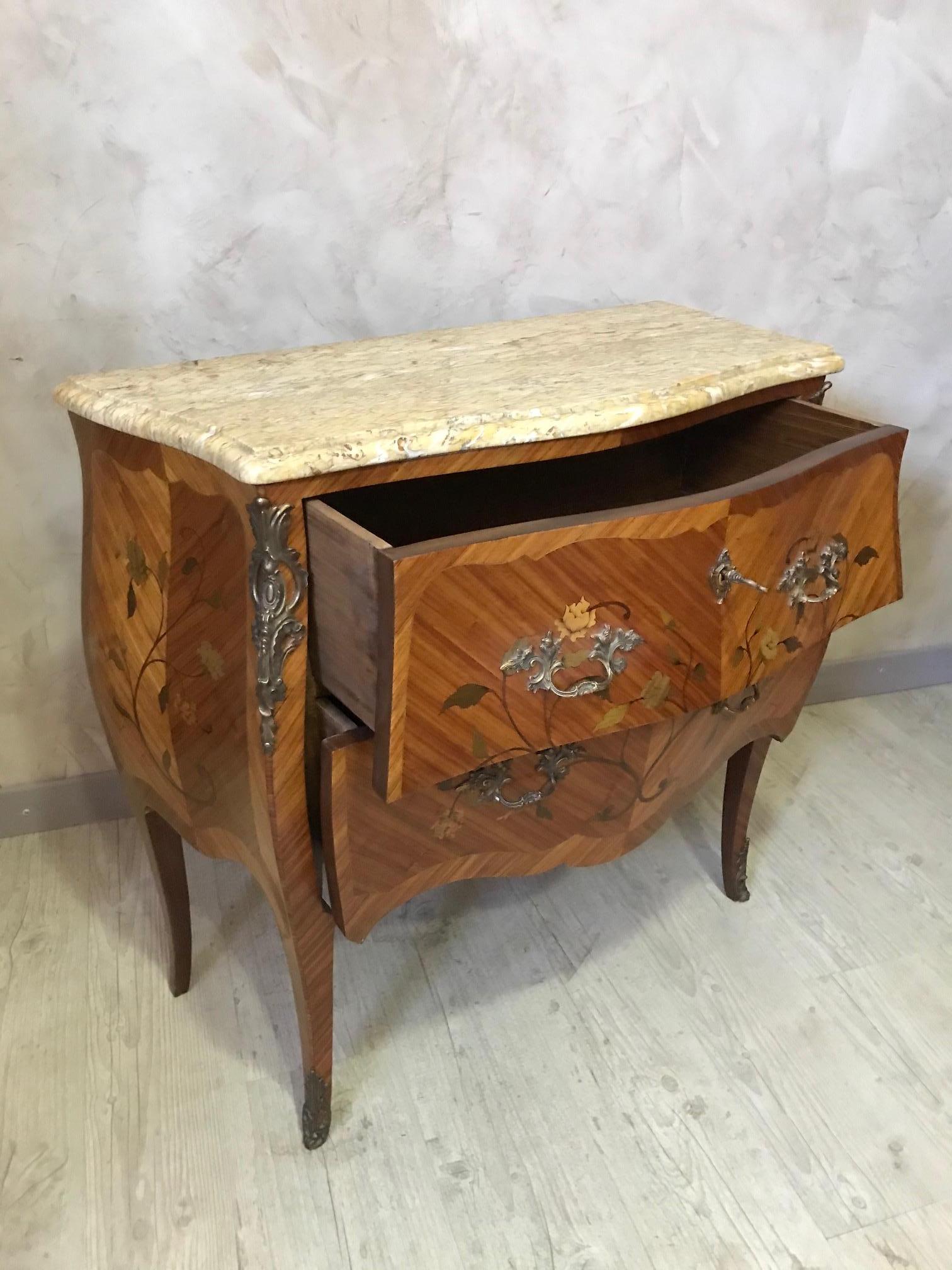 20th Century French Louis XV Style Walnut Marquetry Commode, 1950s 11