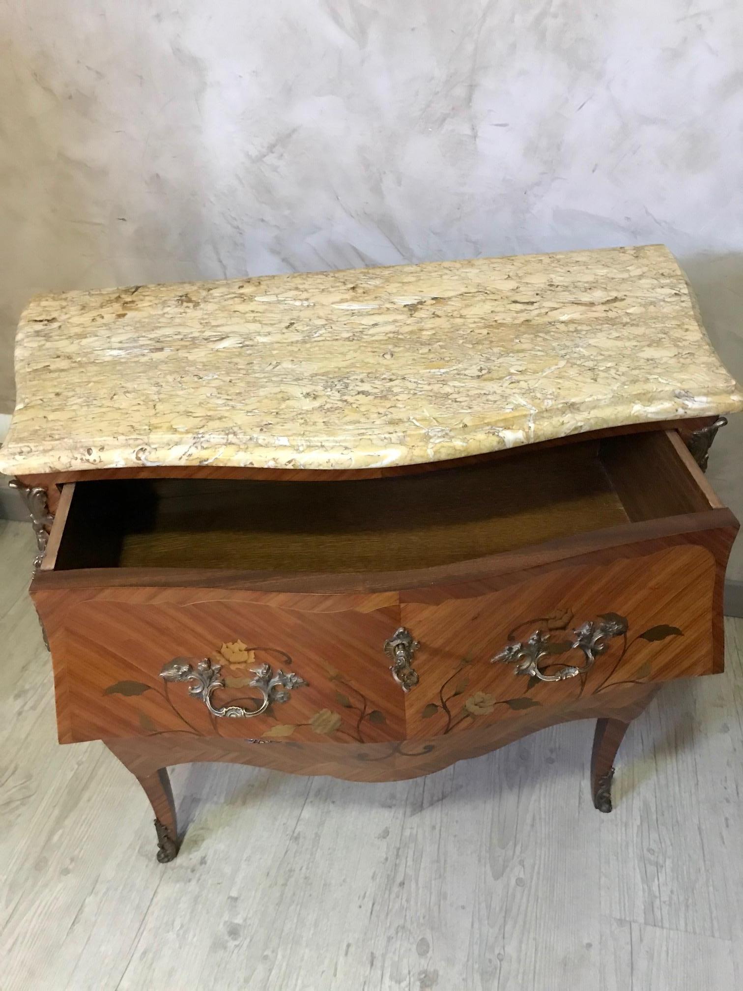 20th Century French Louis XV Style Walnut Marquetry Commode, 1950s 12