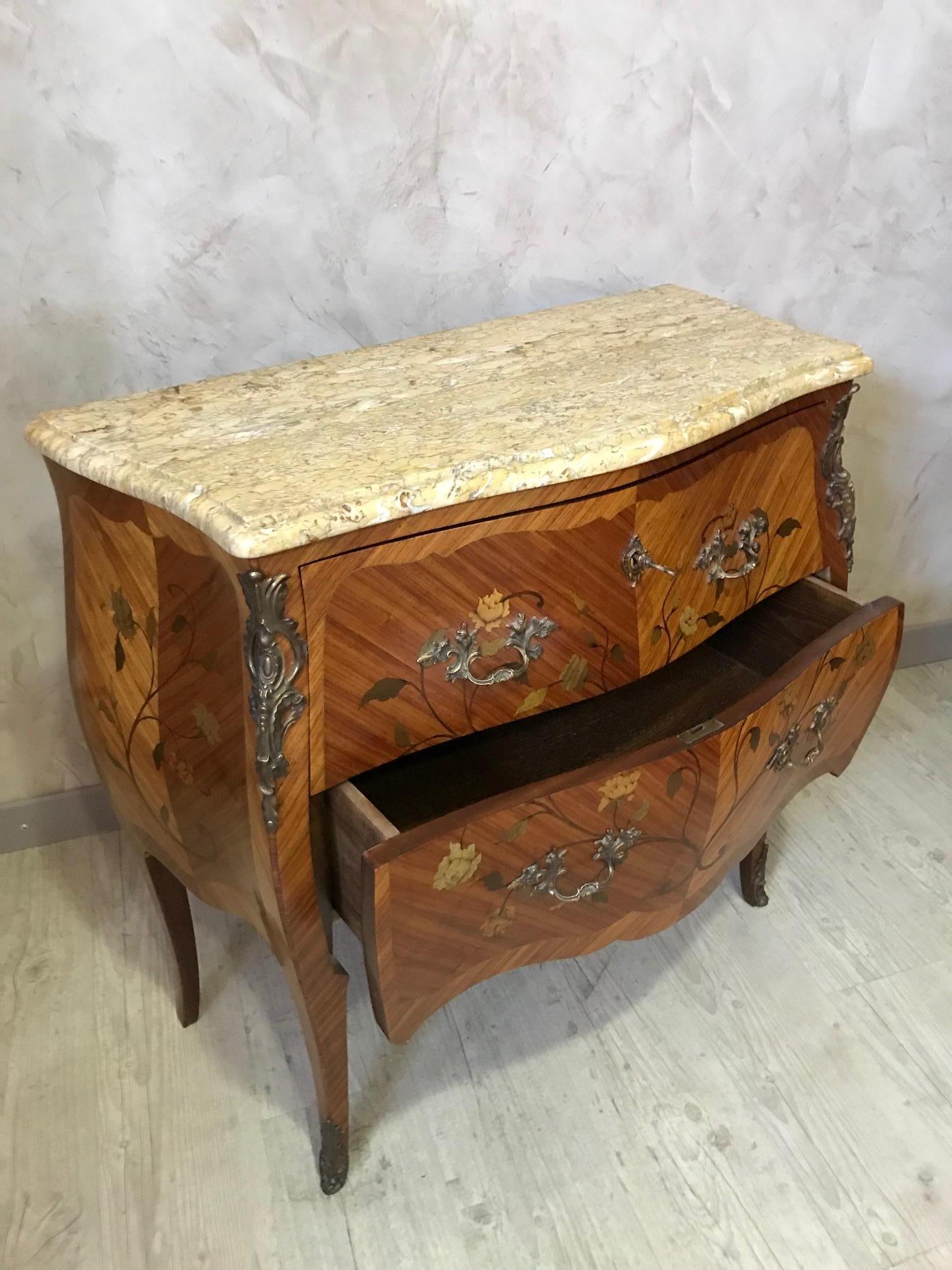 20th Century French Louis XV Style Walnut Marquetry Commode, 1950s 13