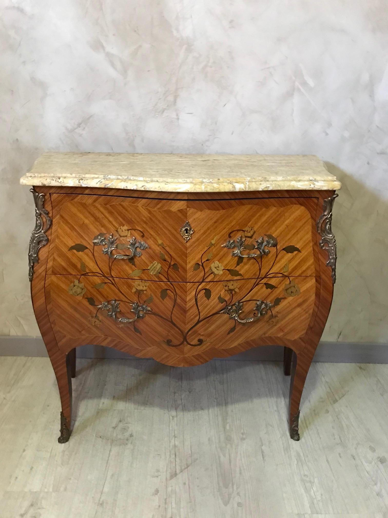 20th Century French Louis XV Style Walnut Marquetry Commode, 1950s 1