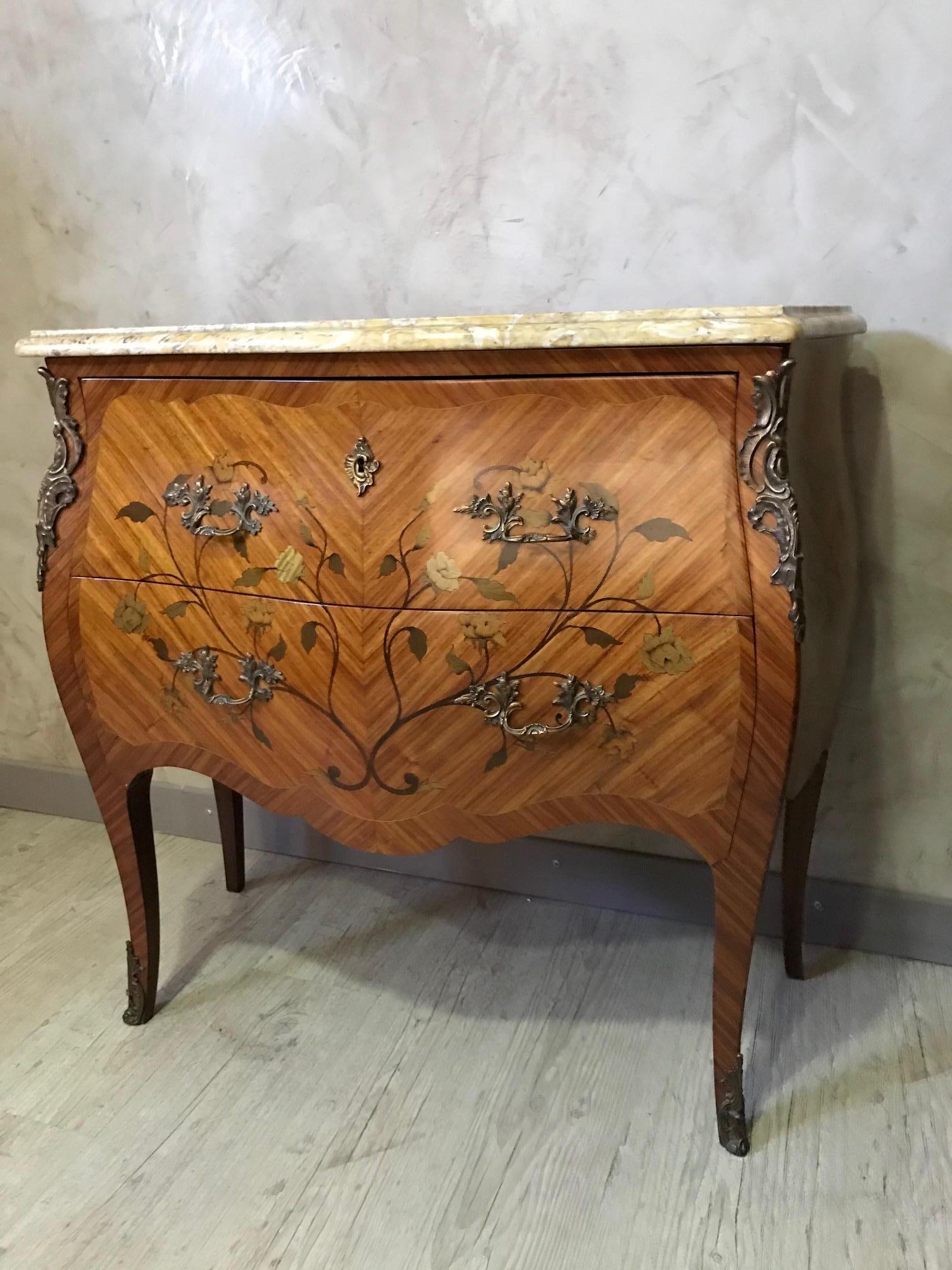 20th Century French Louis XV Style Walnut Marquetry Commode, 1950s 2