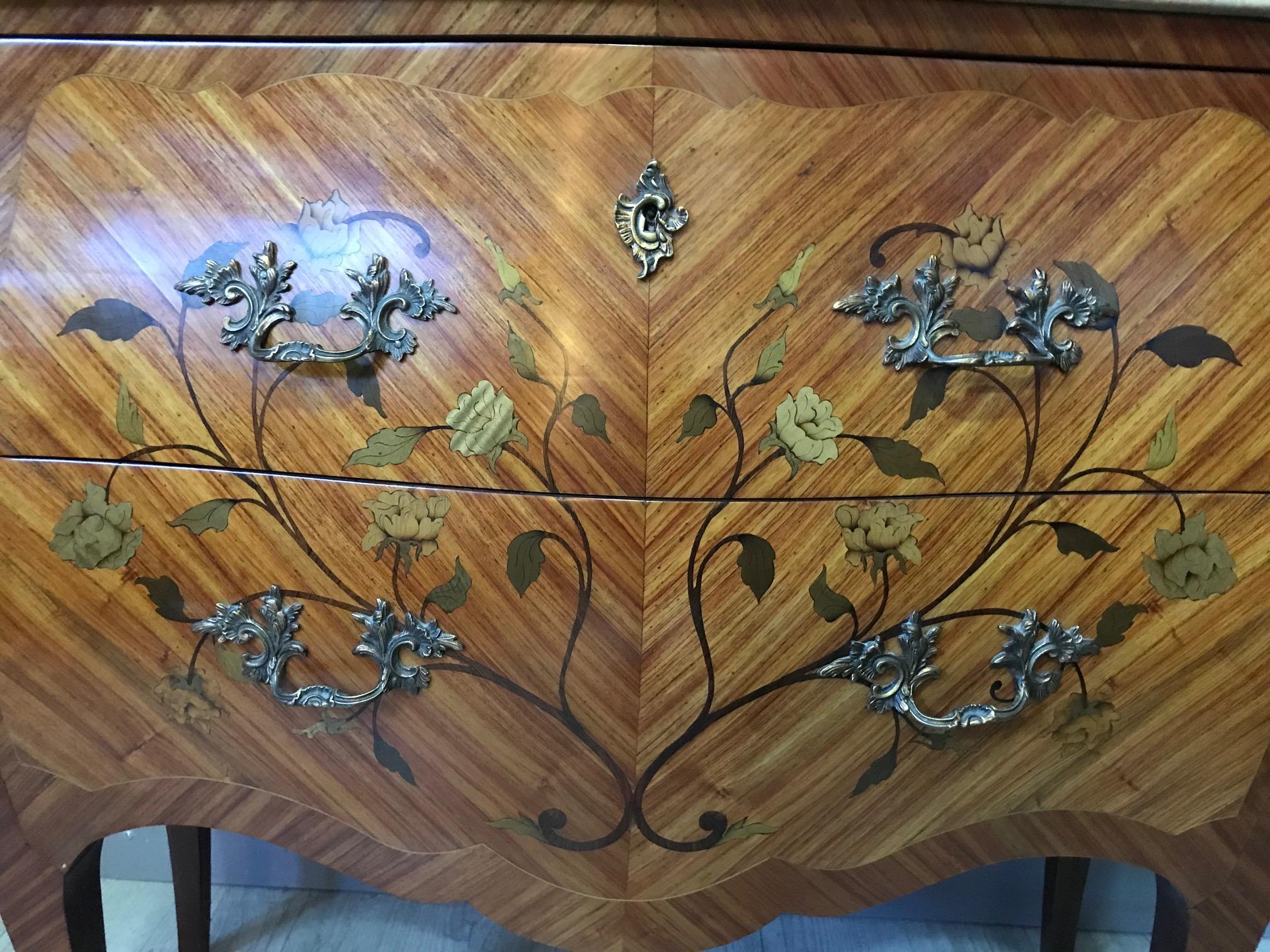 20th Century French Louis XV Style Walnut Marquetry Commode, 1950s 3