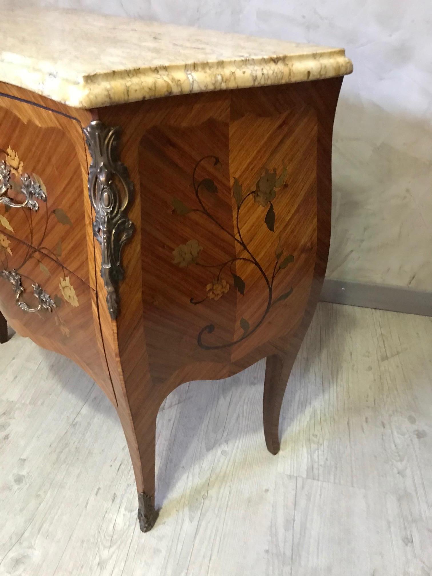 20th Century French Louis XV Style Walnut Marquetry Commode, 1950s 4