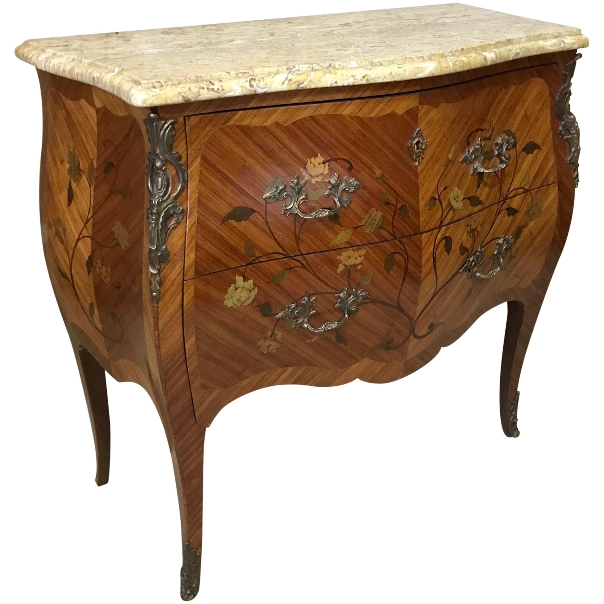 20th Century French Louis XV Style Walnut Marquetry Commode, 1950s