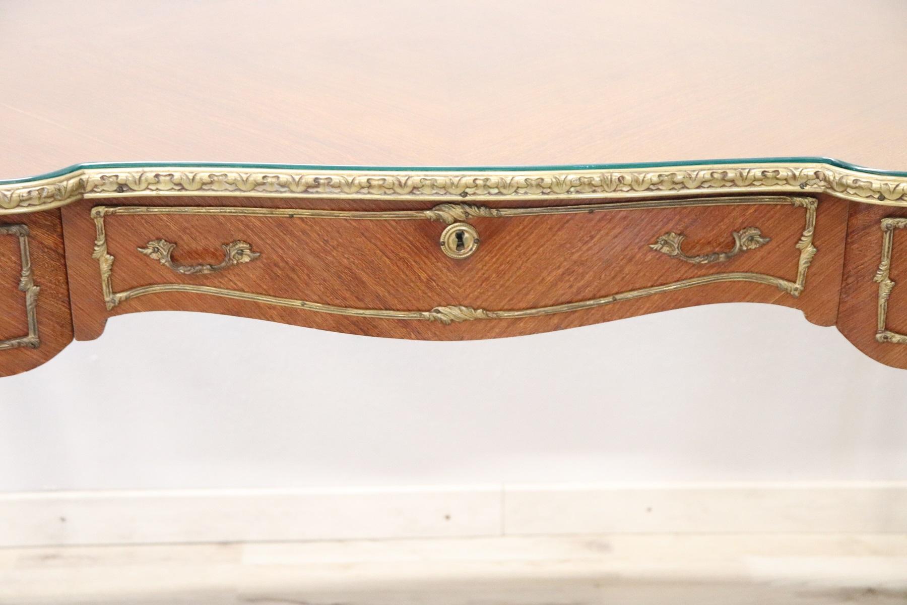 Inlay 20th Century French Louis XV Style Wood Golden Bronzes Desk or Writing Table