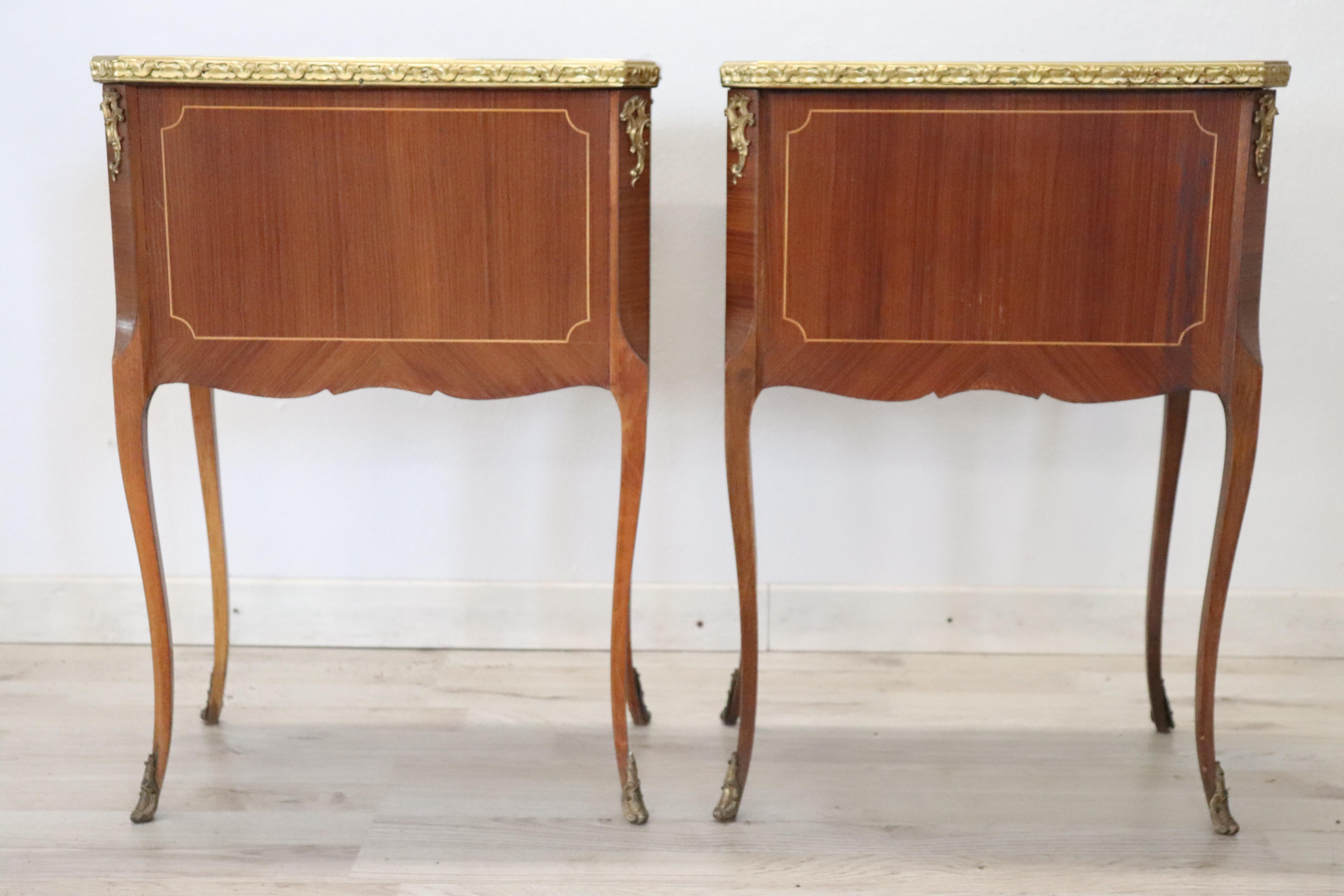 Mid-20th Century 20th Century French Louis XV Style Wood Golden Bronzes Pair of Nightstands