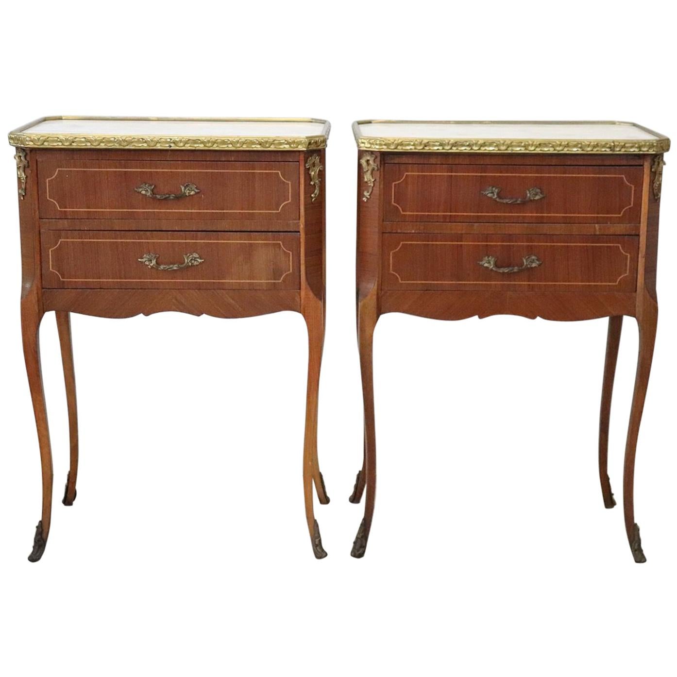 20th Century French Louis XV Style Wood Golden Bronzes Pair of Nightstands