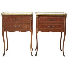 20th Century French Louis XV Style Wood Golden Bronzes Pair of Nightstands
