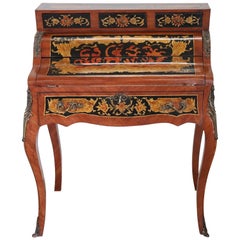 20th Century French Louis XV Style Wood Inlay Golden Bronzes Bureau Desk