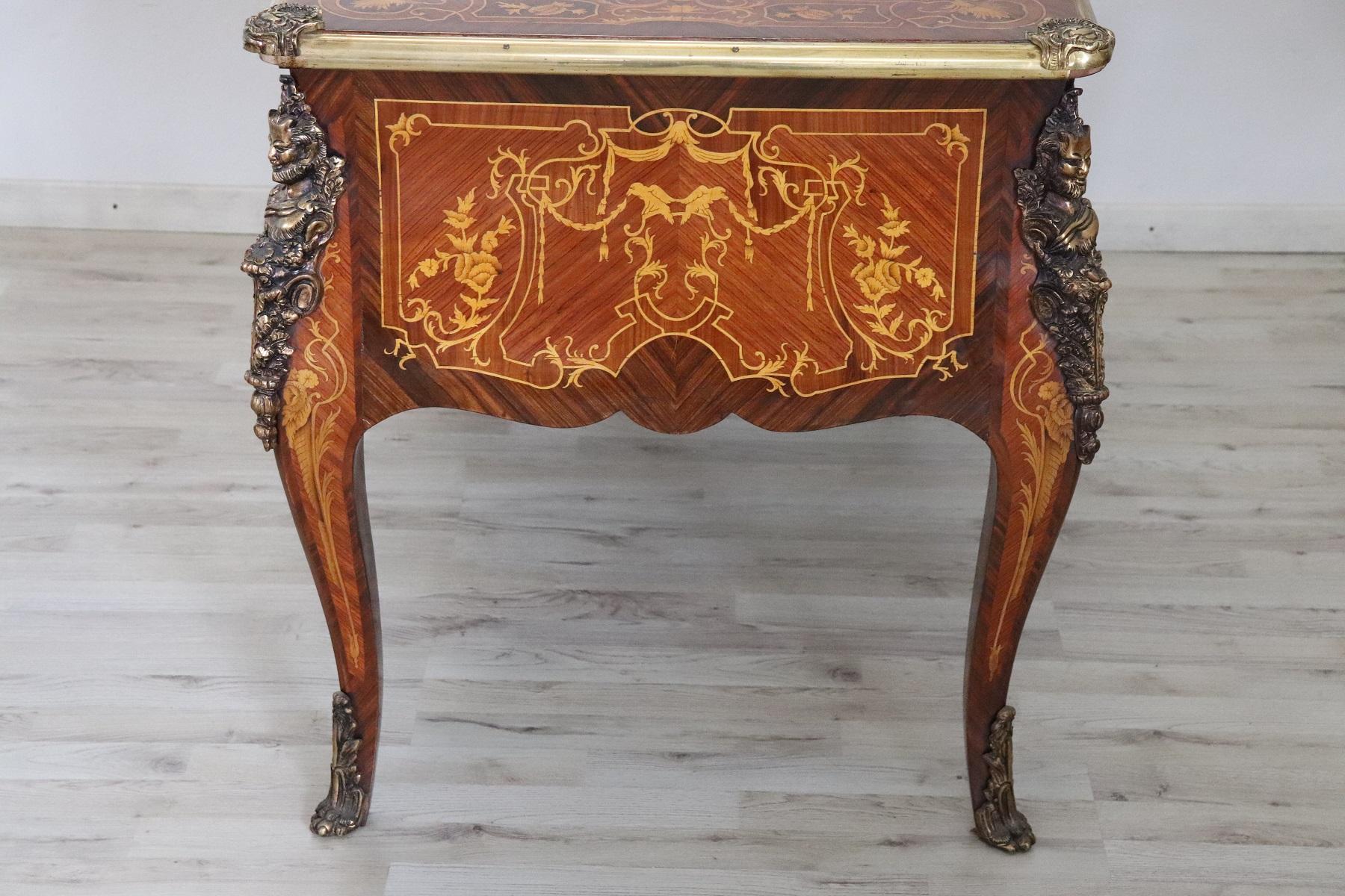 20th Century French Louis XV Style Wood Inlay Golden Bronzes Desk, Writing Table 6