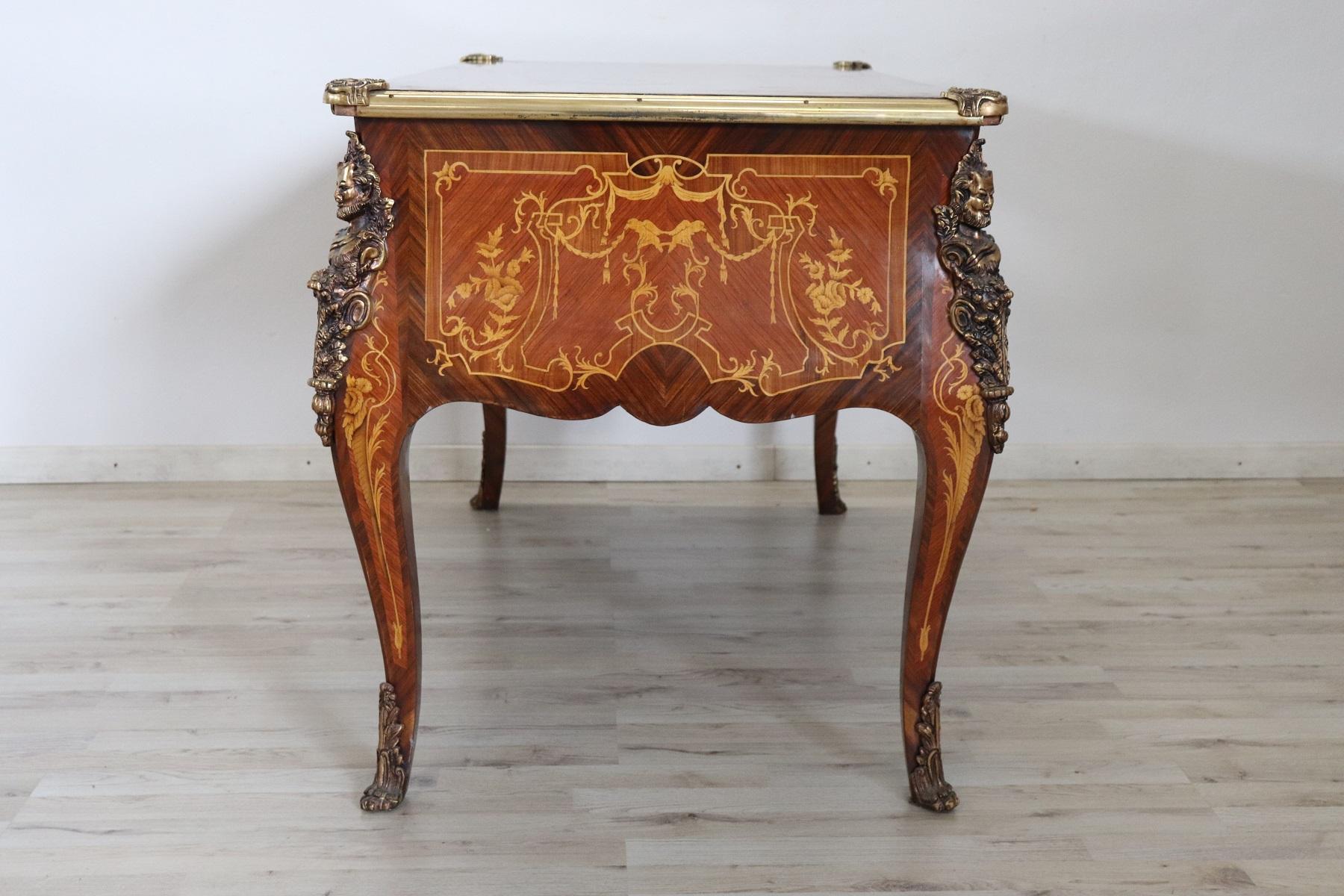 20th Century French Louis XV Style Wood Inlay Golden Bronzes Desk, Writing Table 2