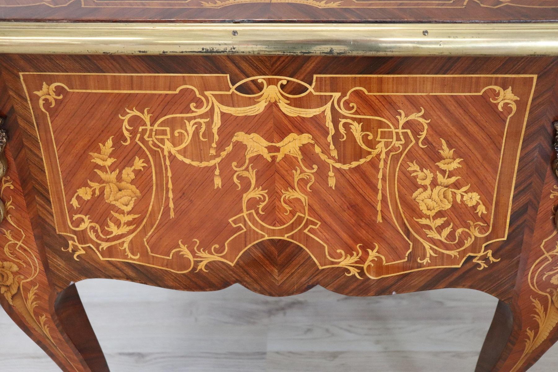 20th Century French Louis XV Style Wood Inlay Golden Bronzes Desk, Writing Table 3