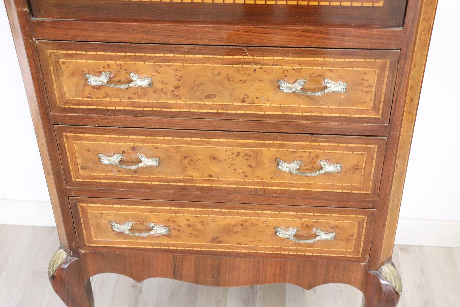 20th Century French Louis XV Style Wood Inlay Golden Secretaire In Good Condition In Casale Monferrato, IT