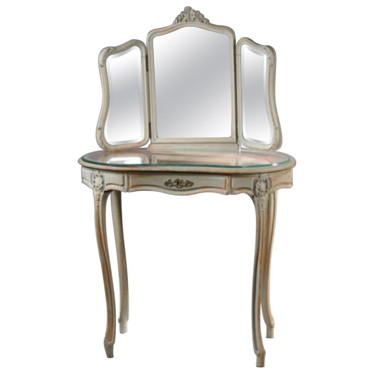 20th Century French Louis XV Vanity Table with Triple Mirror and Front  Drawer For Sale at 1stDibs | triple mirror vintage