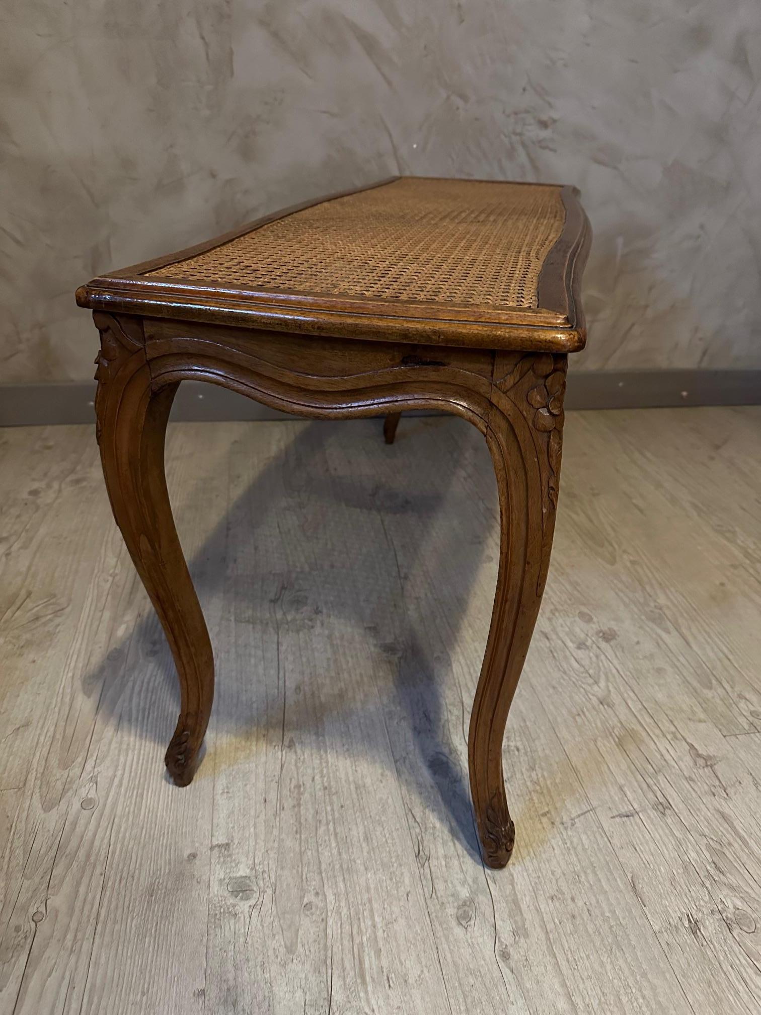 Early 20th Century 20th century French Louis XV Walnut and Caned Bench, 1900s For Sale
