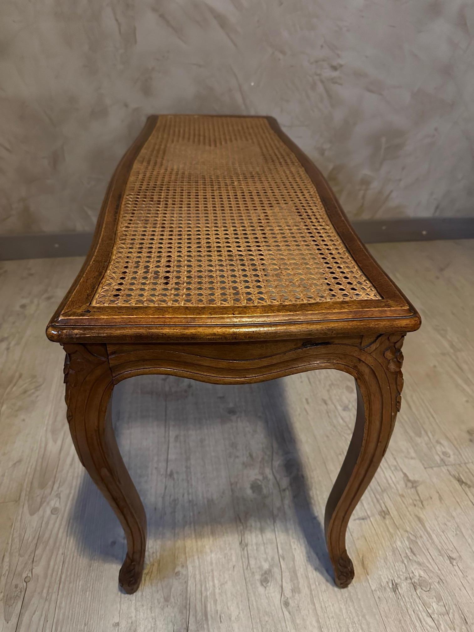 20th century French Louis XV Walnut and Caned Bench, 1900s For Sale 2