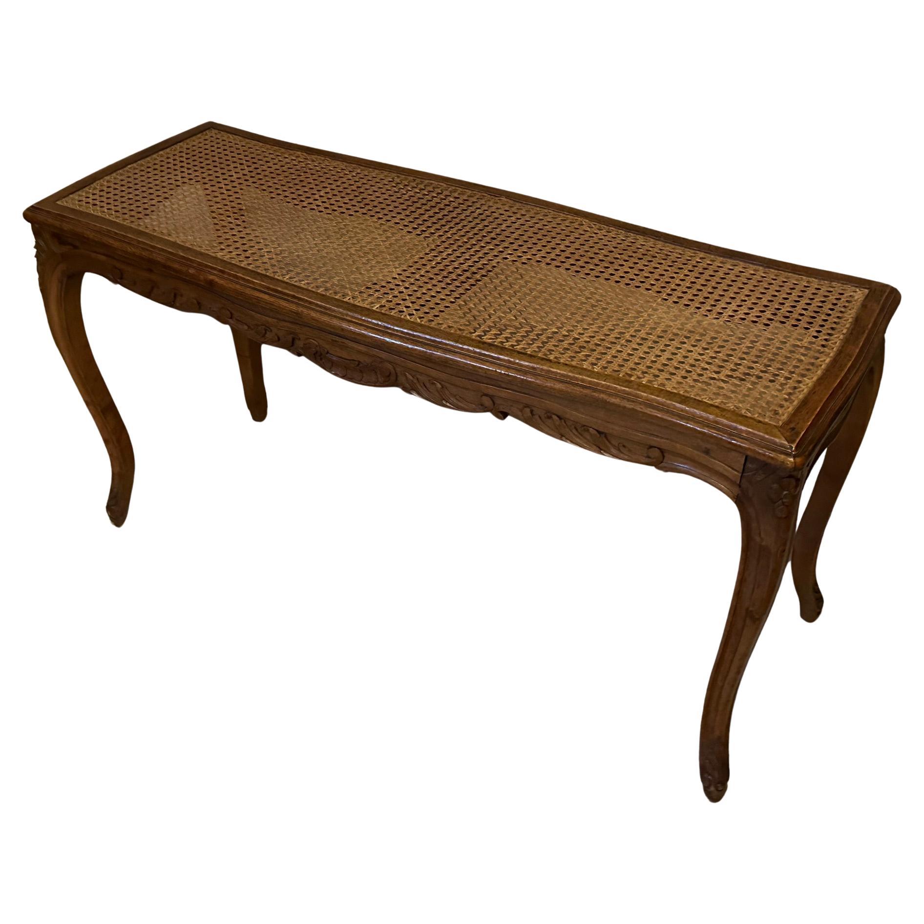 20th century French Louis XV Walnut and Caned Bench, 1900s