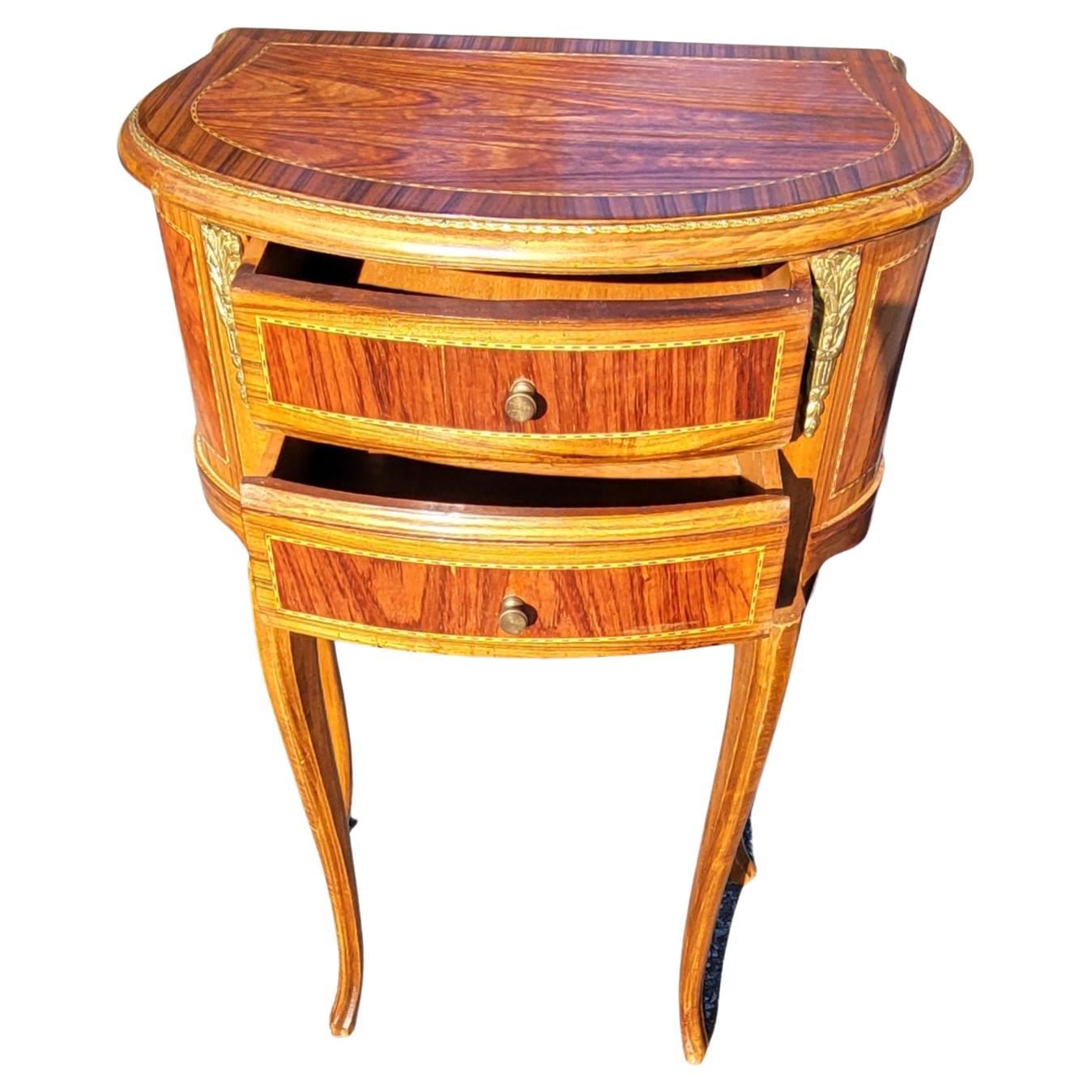 Hand-Crafted 20th Century French Louis XV Walnut Kingwood Satinwood Inlaid Ormolu Side Table For Sale