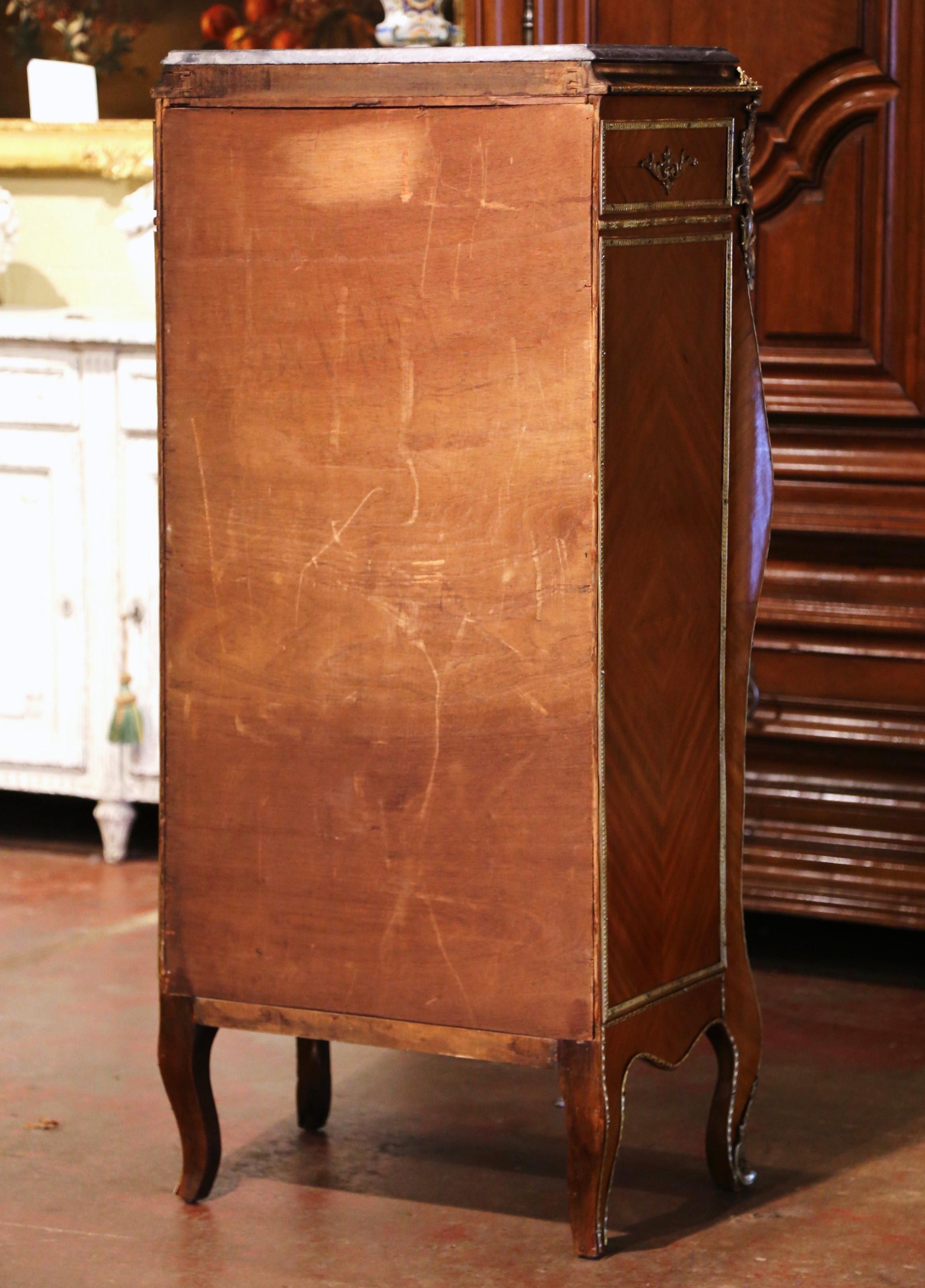 20th Century French Louis XV Walnut Marquetry Secretary Chest with Marble Top For Sale 7