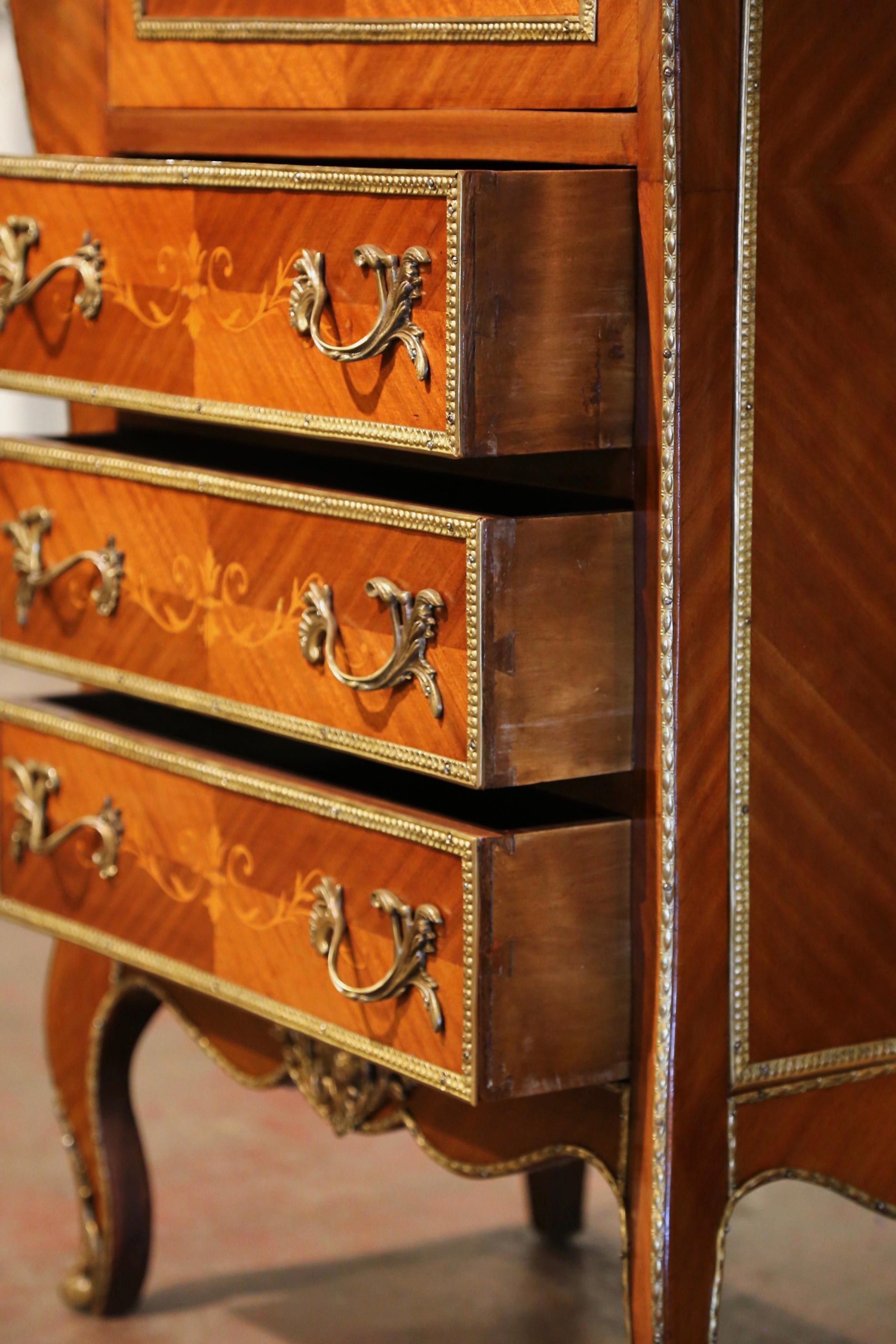 20th Century French Louis XV Walnut Marquetry Secretary Chest with Marble Top For Sale 3
