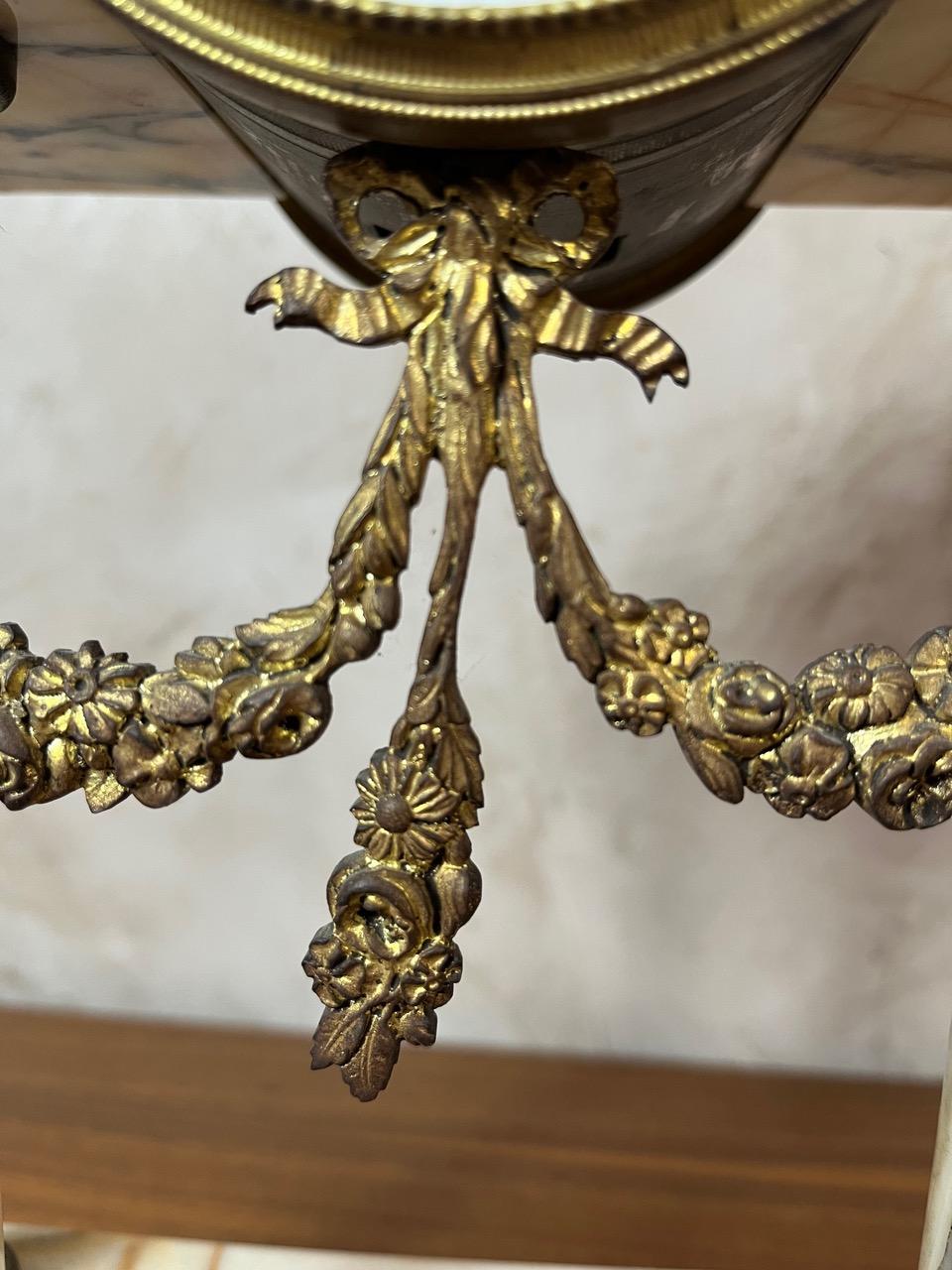 20th century French Louis XVI Marble and Gilded Bronze Mantel Clock, 1940s For Sale 10