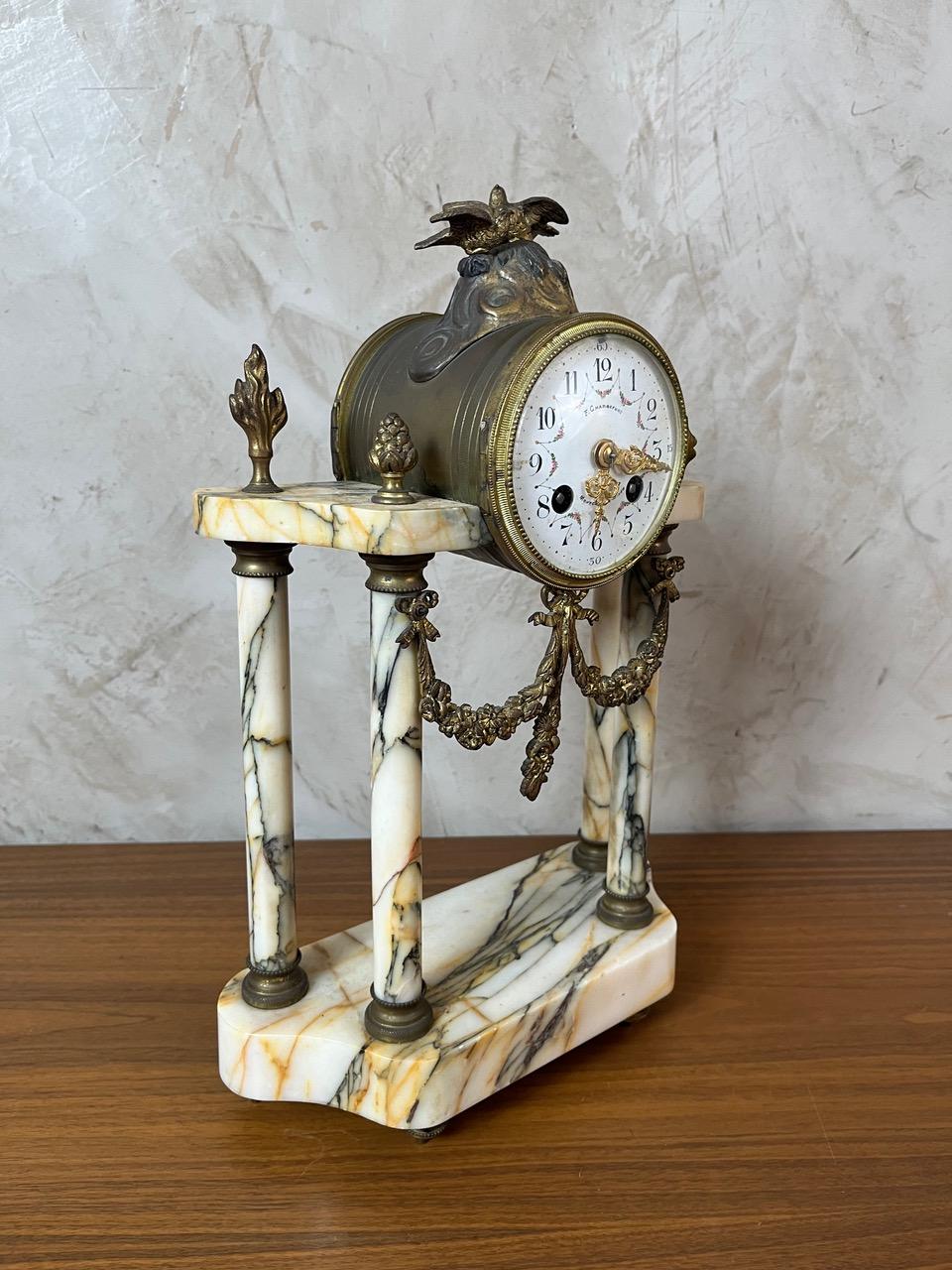 Mid-20th Century 20th century French Louis XVI Marble and Gilded Bronze Mantel Clock, 1940s For Sale