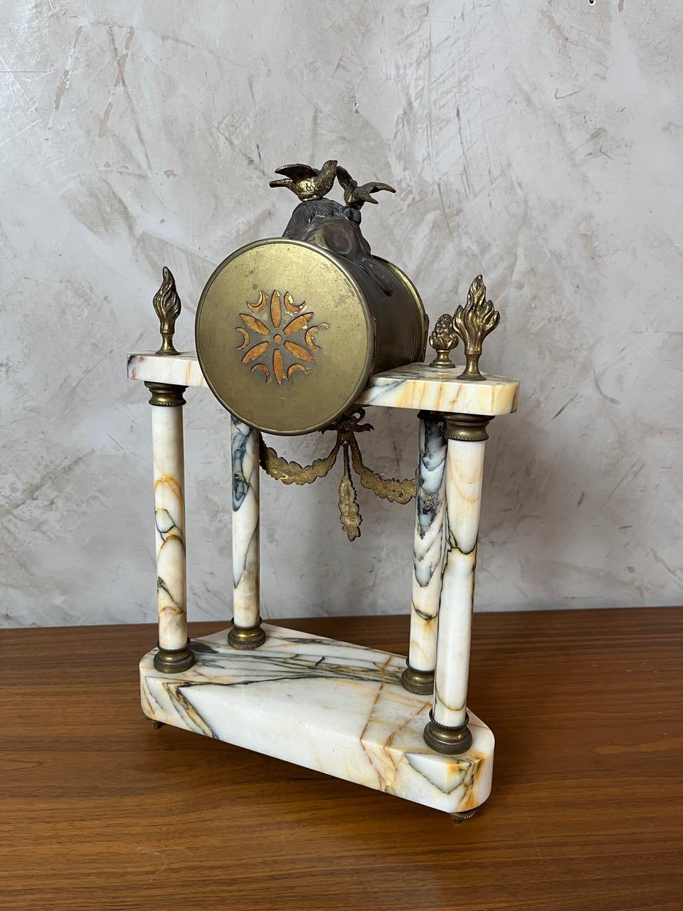 20th century French Louis XVI Marble and Gilded Bronze Mantel Clock, 1940s For Sale 2