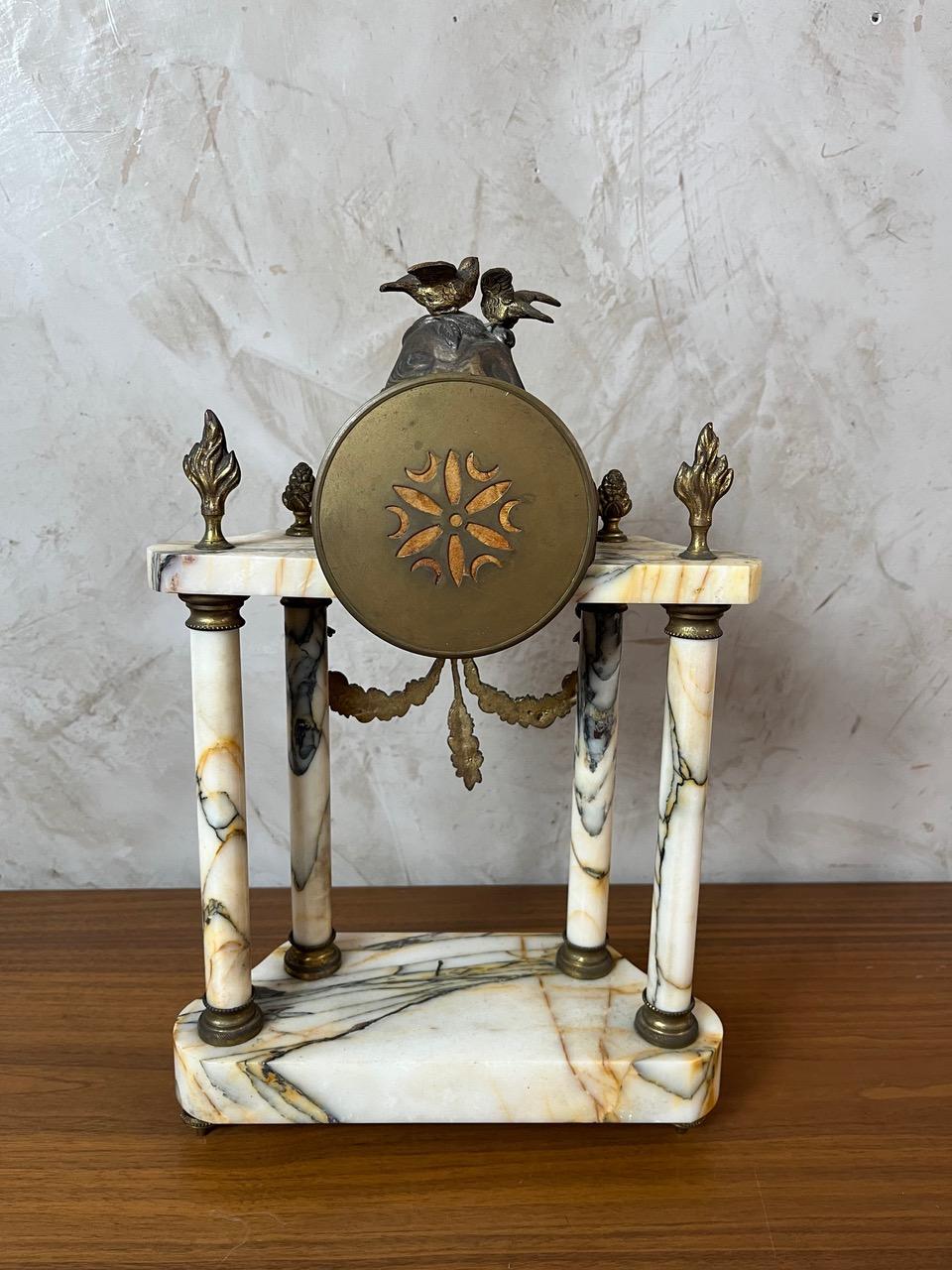 20th century French Louis XVI Marble and Gilded Bronze Mantel Clock, 1940s For Sale 3