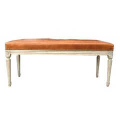 20th Century French Louis XVI Style Bench with Orange Leather