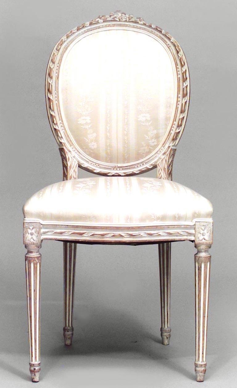 4 French Louis XVI style (20th Cent) bleached side chairs with white upholstery (PRICED EACH)
