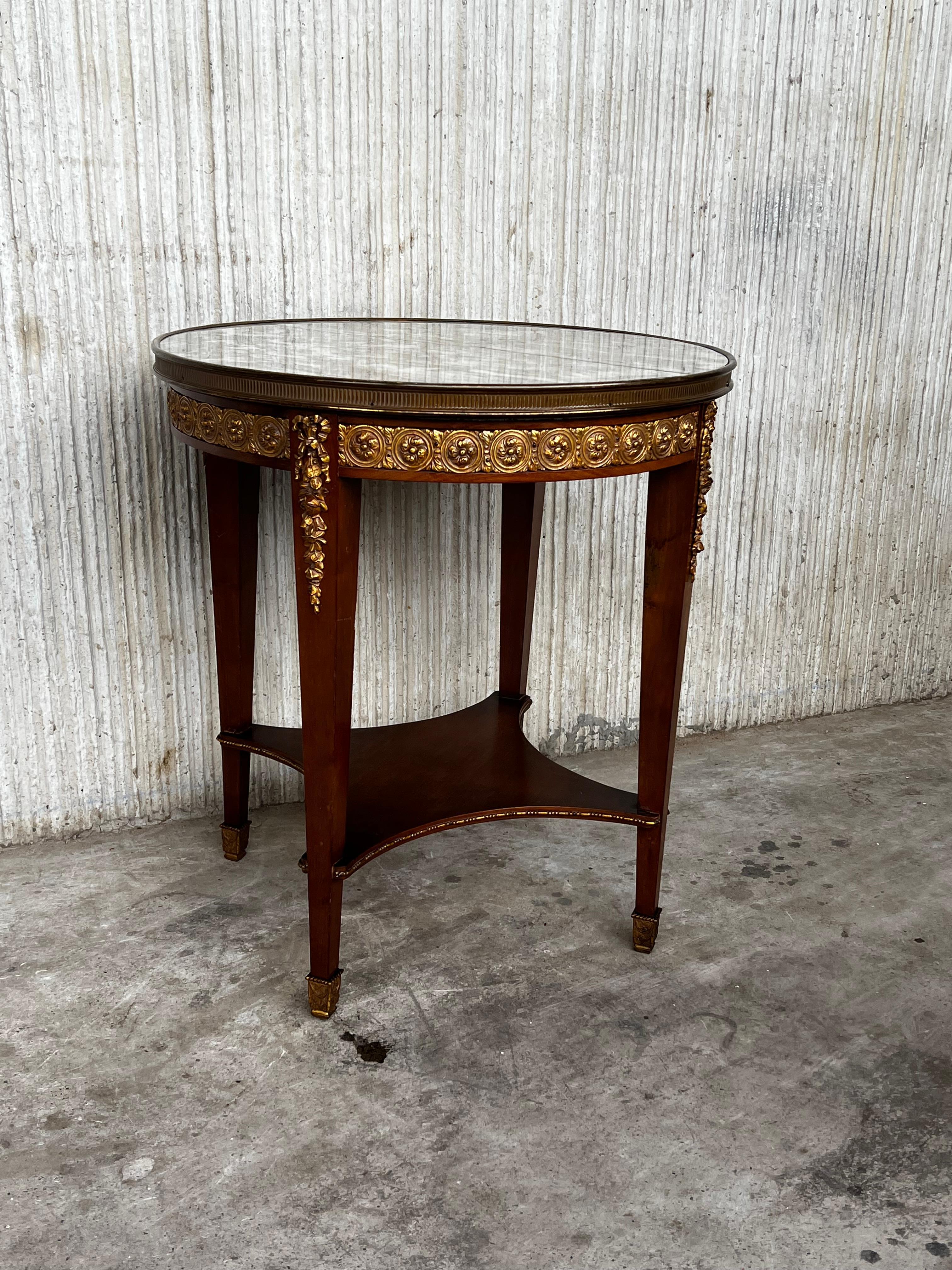 20th Century French Louis XVI Style Bronze, Round Marble & Oak Side Table In Good Condition For Sale In Miami, FL