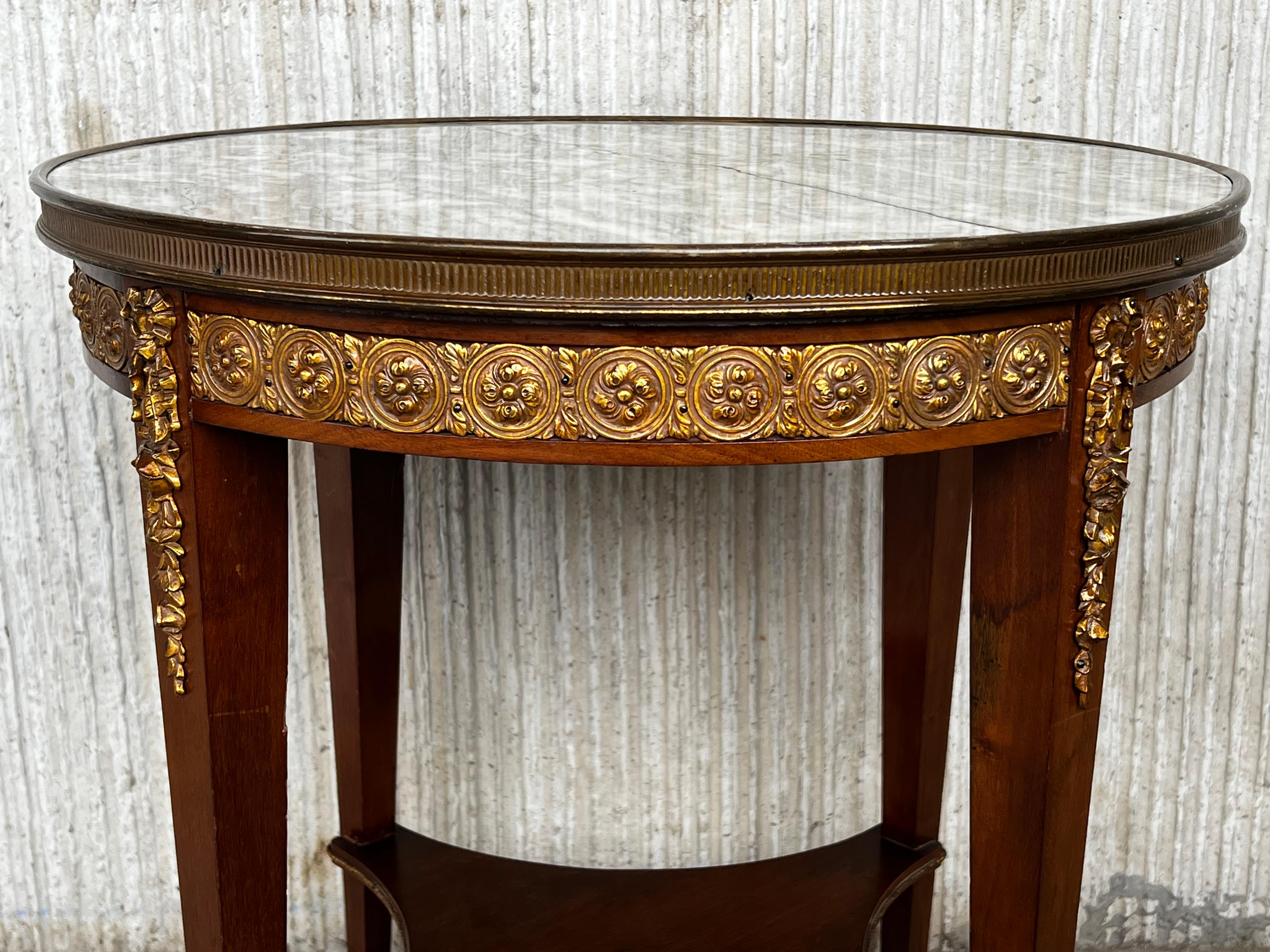 20th Century French Louis XVI Style Bronze, Round Marble & Oak Side Table For Sale 2
