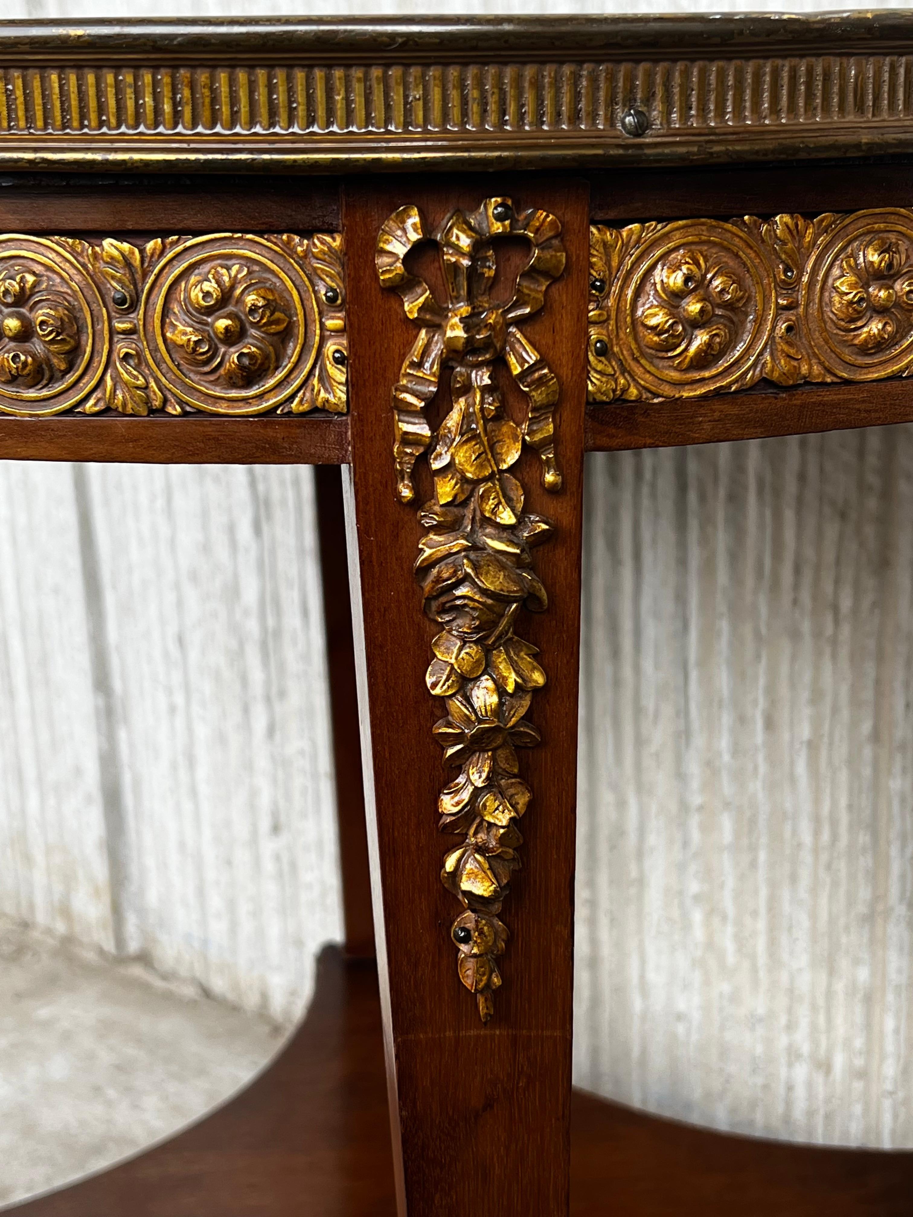 20th Century French Louis XVI Style Bronze, Round Marble & Oak Side Table For Sale 5