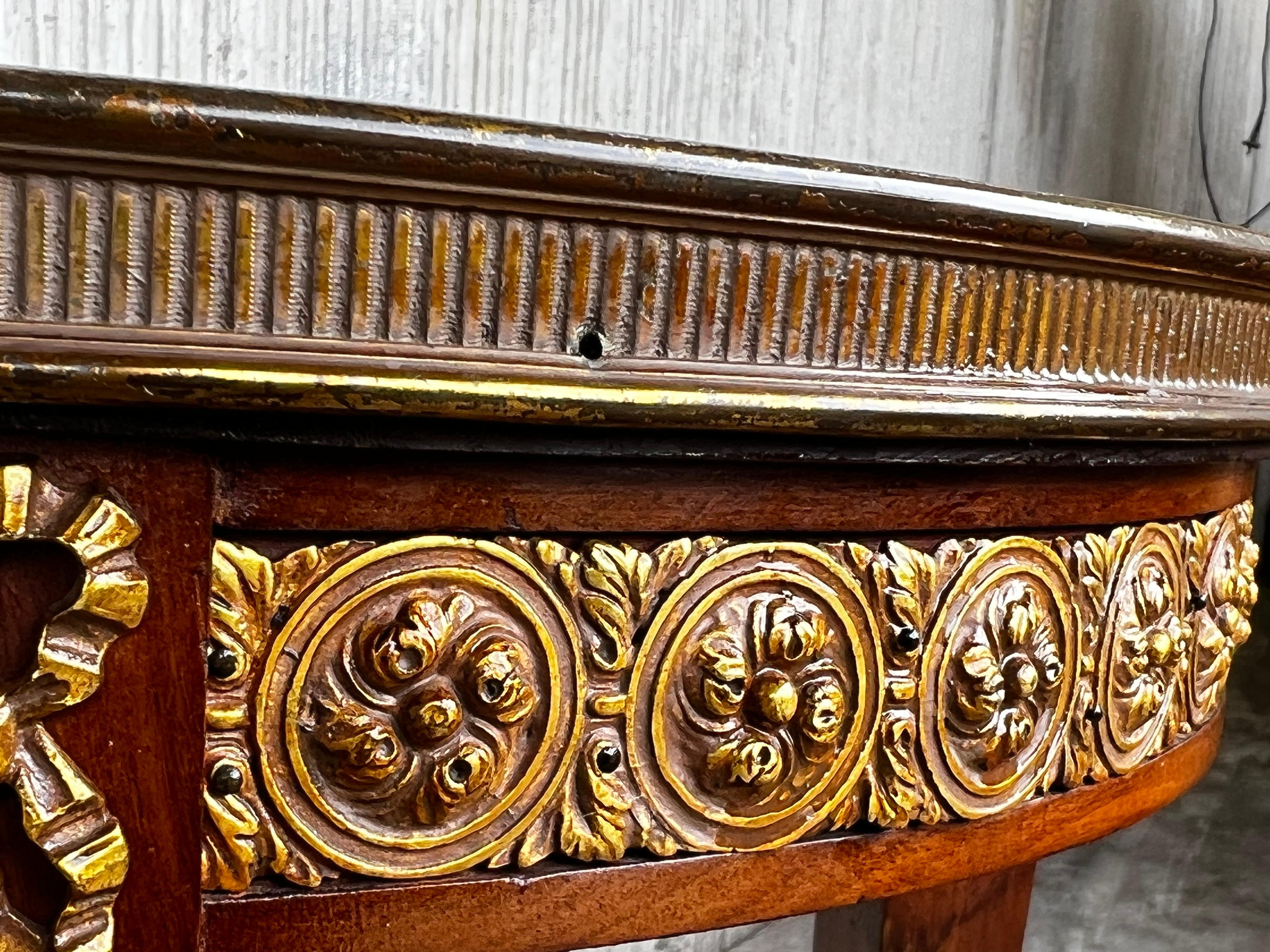 20th Century French Louis XVI Style Bronze, Round Marble & Oak Side Table For Sale 6