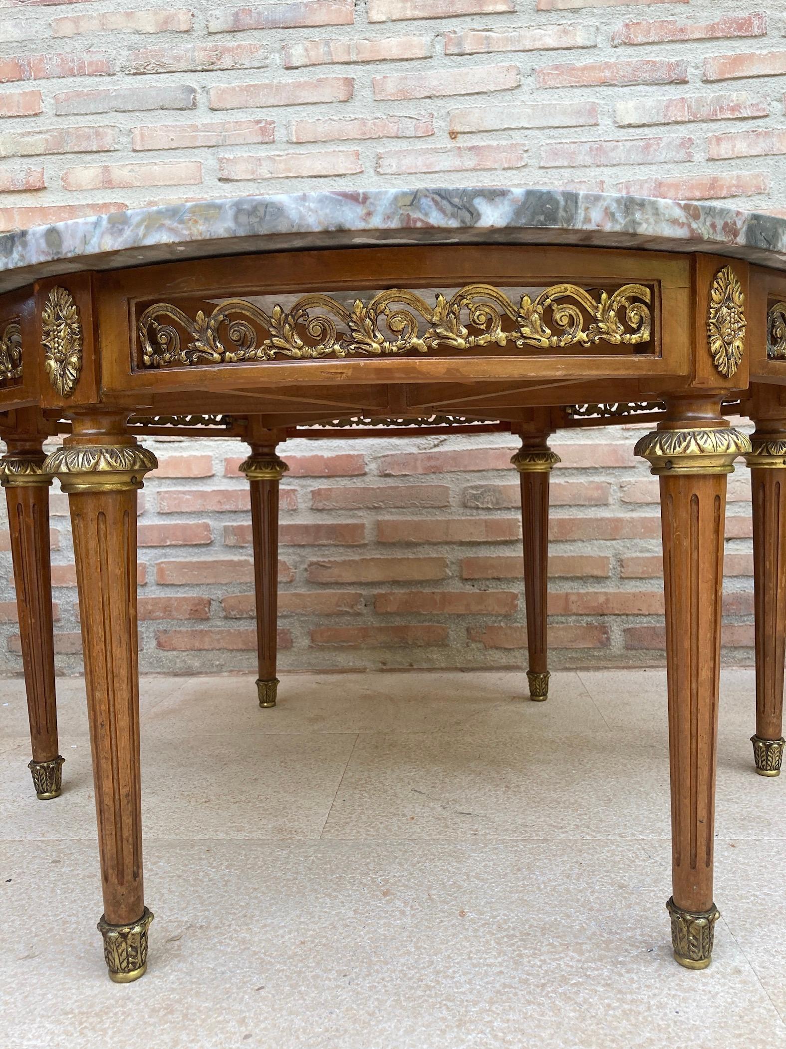 20th Century French Louis XVI Style Bronze, Round Marble & Oak Table For Sale 1