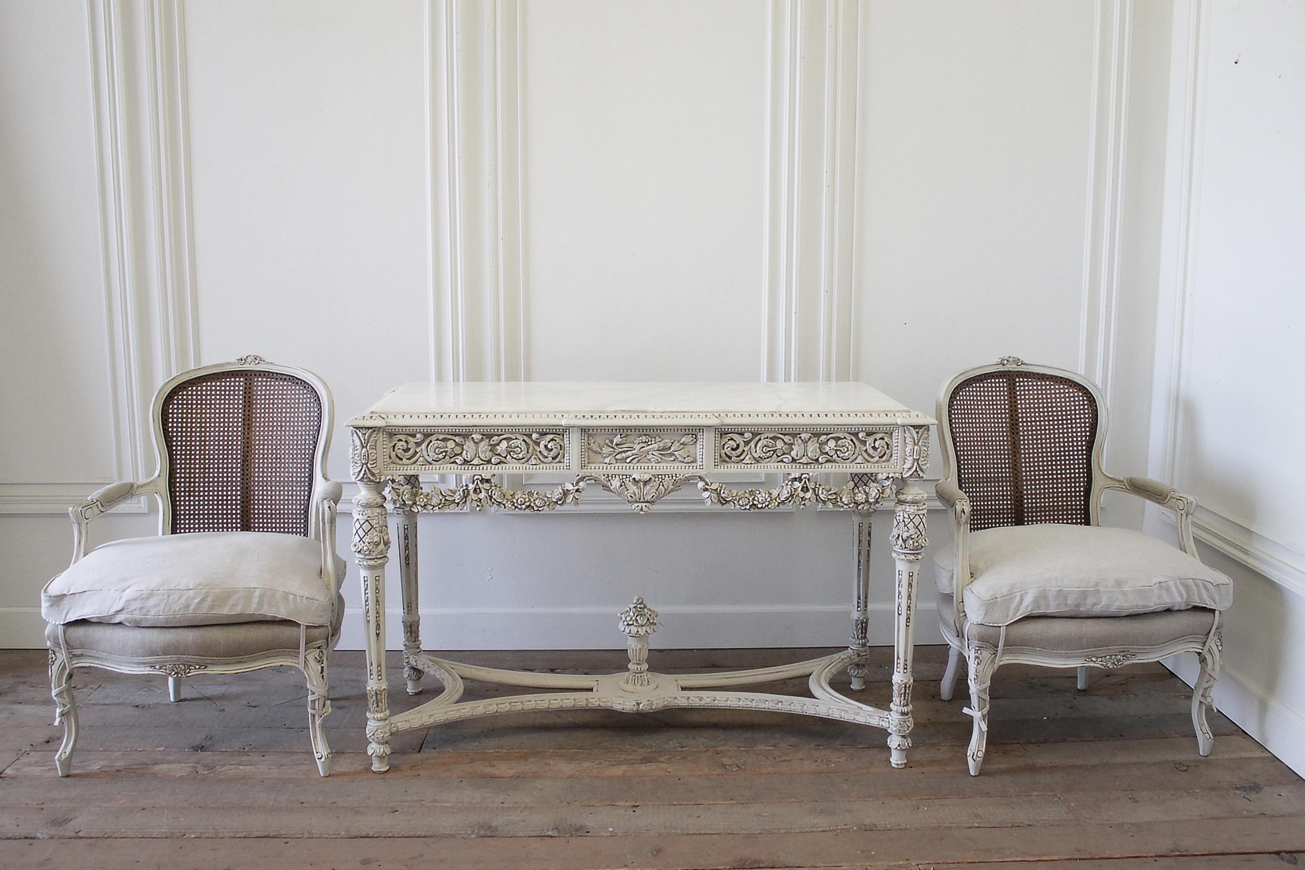 20th Century French Louis XVI Style Carved Wood and Marble Console Table 13