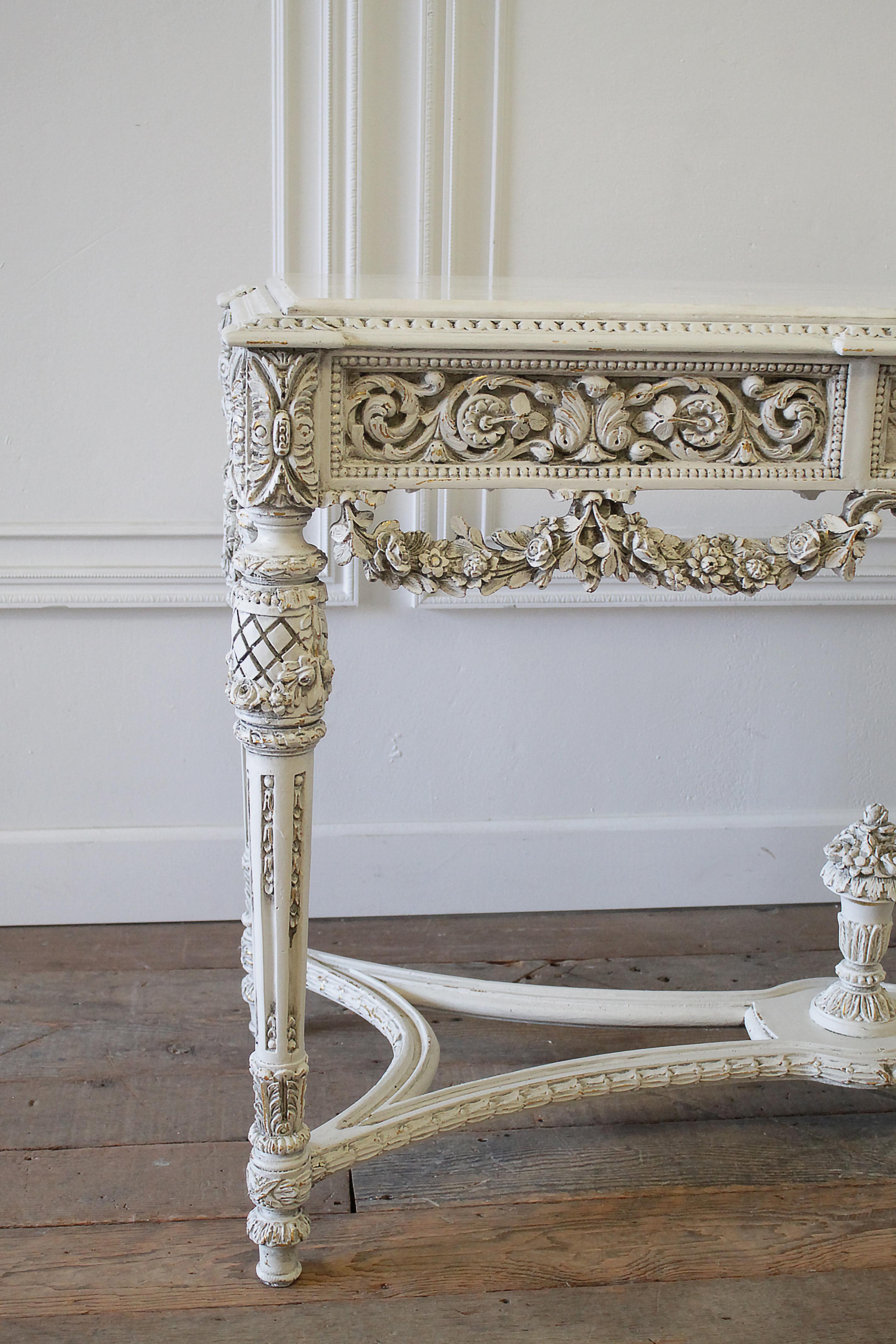 European 20th Century French Louis XVI Style Carved Wood and Marble Console Table