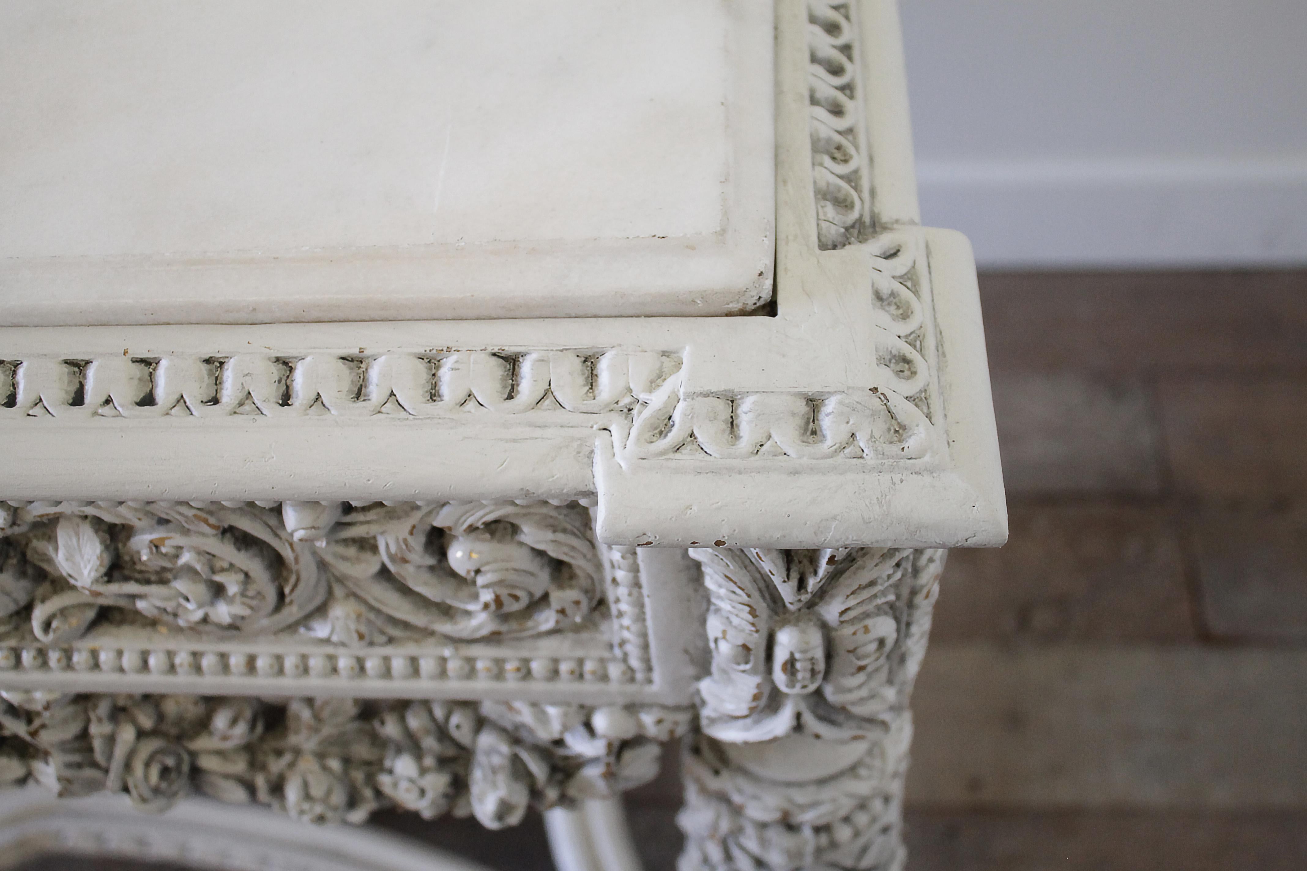 20th Century French Louis XVI Style Carved Wood and Marble Console Table 2