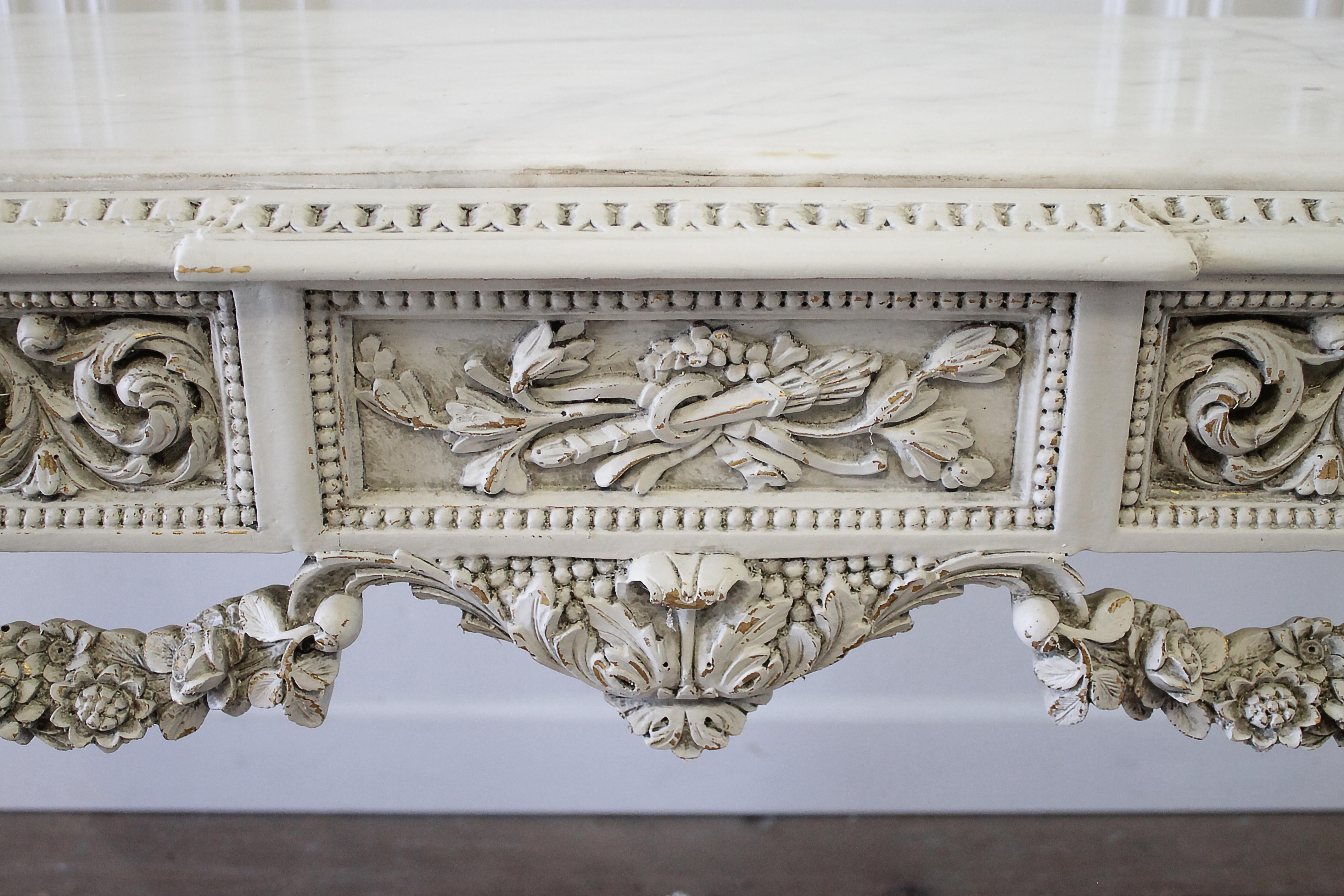 20th Century French Louis XVI Style Carved Wood and Marble Console Table 3