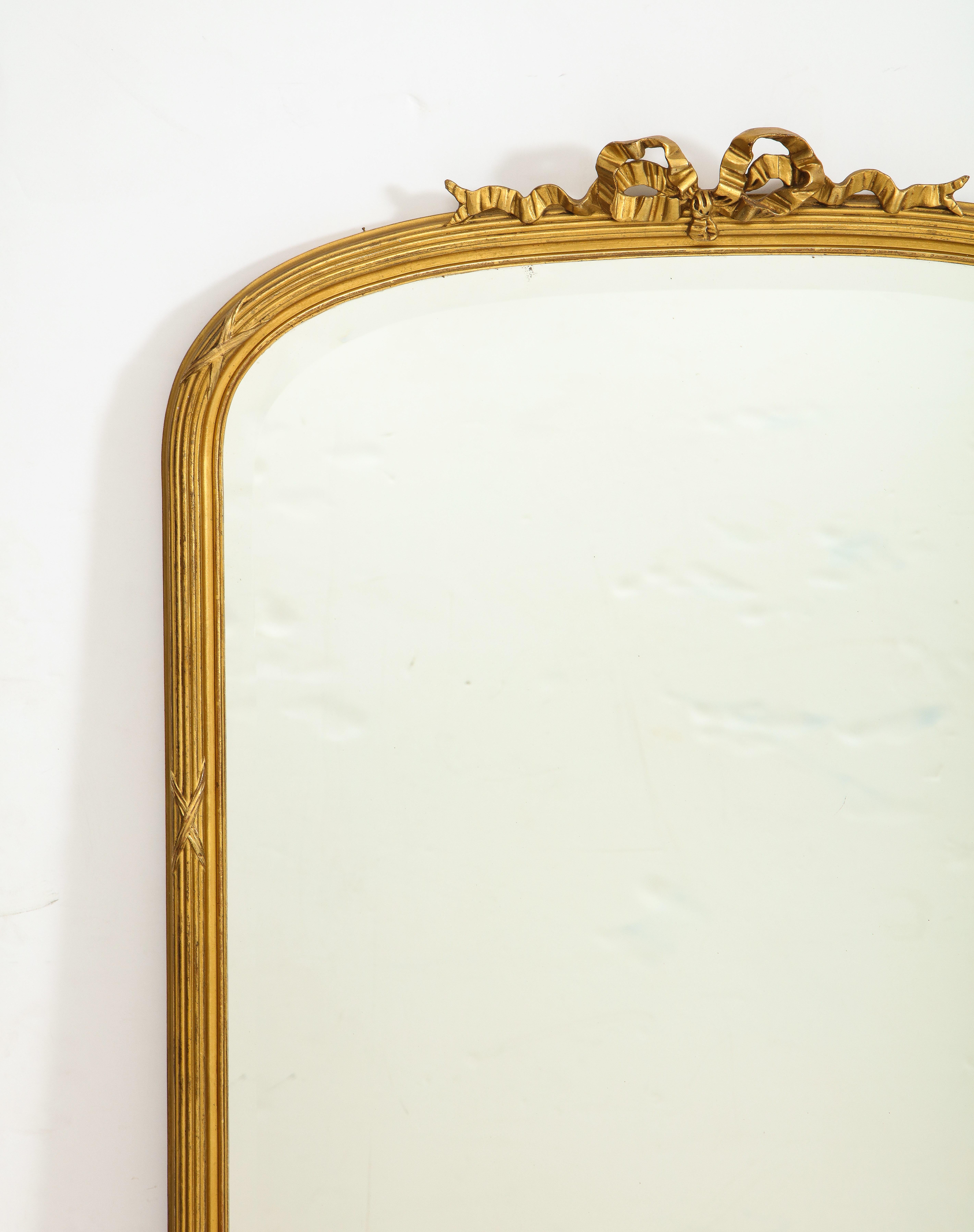 20th Century French Louis XVI Style Gilt and Gesso Over-Mantel Mirror In Good Condition In Chicago, IL