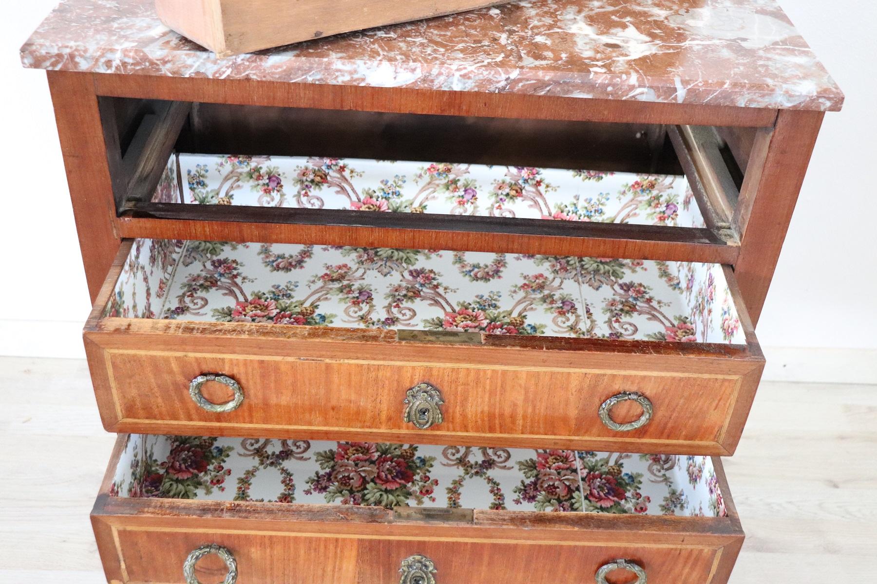 20th Century French Louis XVI Style Inlay Wood Dresser or Chest with Marble Top 6