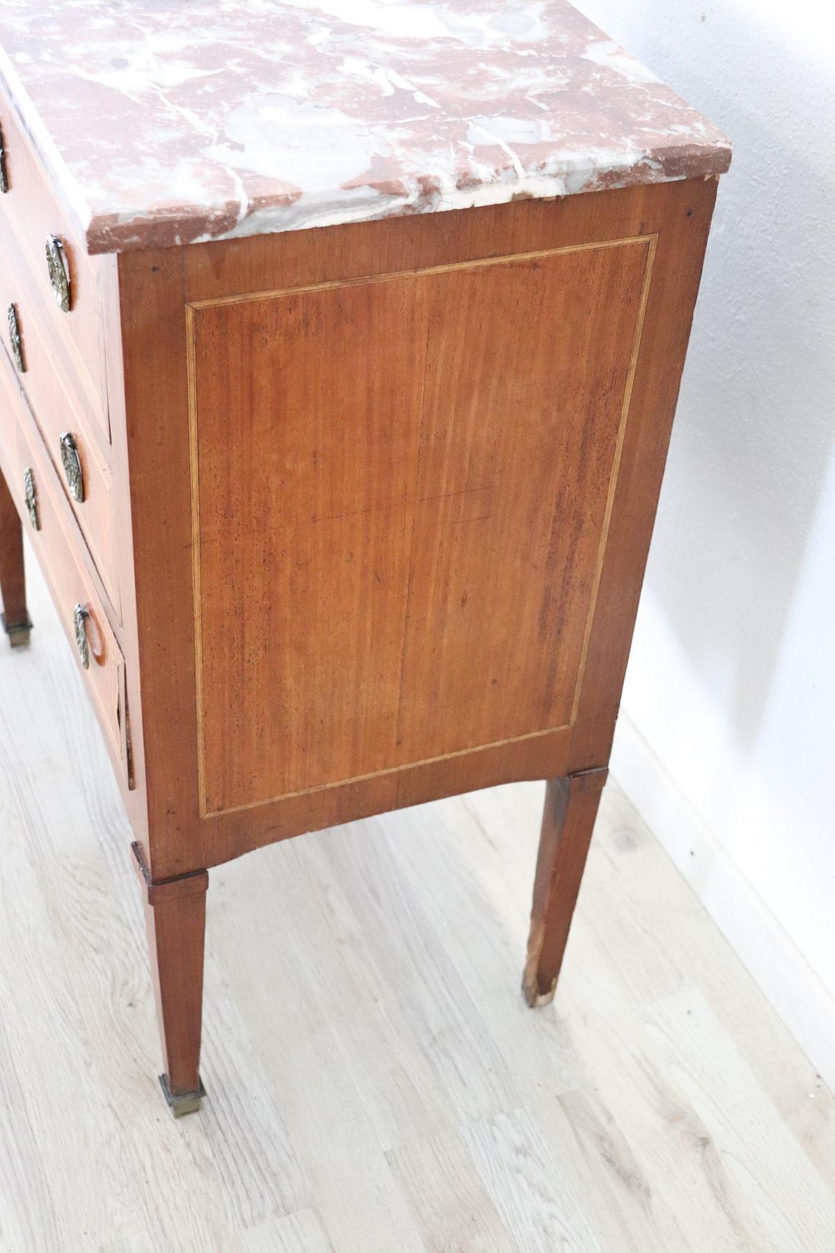 20th Century French Louis XVI Style Inlay Wood Dresser or Chest with Marble Top 8