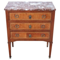 Antique 20th Century French Louis XVI Style Inlay Wood Dresser or Chest with Marble Top