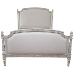 Vintage 20th Century French Louis XVI Style Painted and Upholstered Full Size Bed