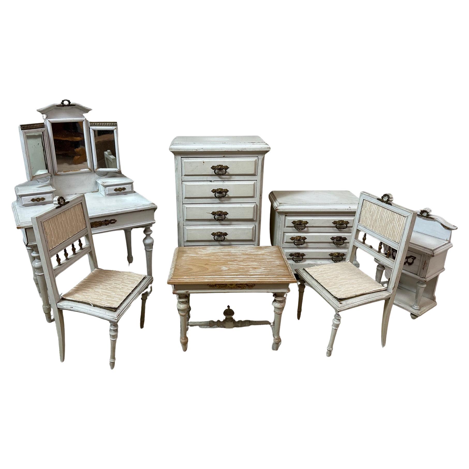 20th century French Louis XVI style Set of Wooden Doll Furniture, 1930s For Sale